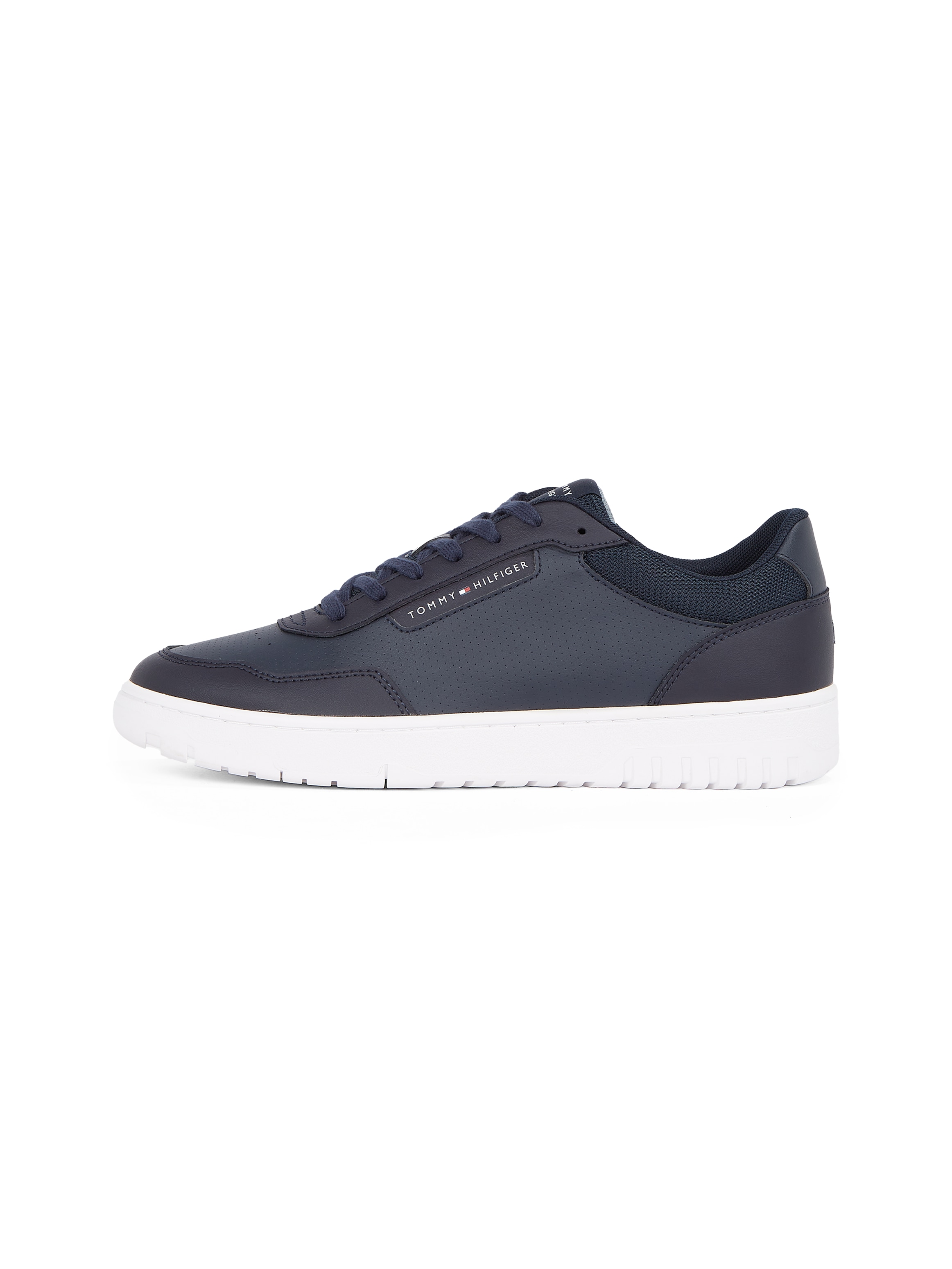 Tommy Hilfiger Sneaker »TH BASKET CORE LTH PINPERF«, Freizeitschuh, Halbschuh, Schnürschuh mit gepolstertem Schaftrand