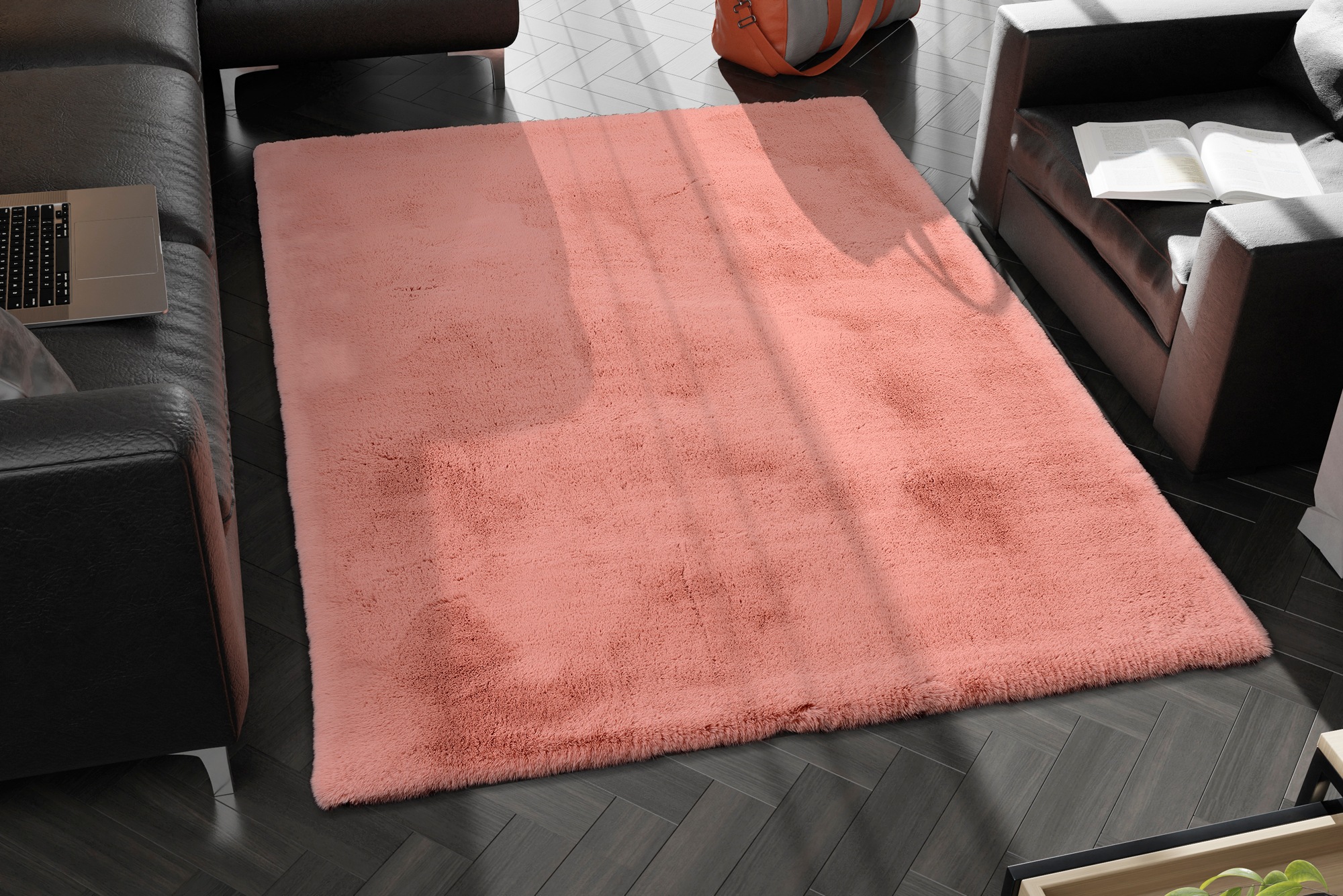 Hochflor-Teppich OCI DIE TEPPICHMARKE "ROCKY SOFT", rot (rosenholz), B:120cm H:35mm L:170cm, Polyester, Teppiche, Kunstfell, weich, kuschelig, maschinell gewebt, Kaninchen Haptik