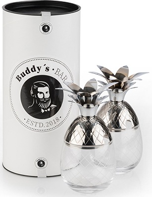 Buddys Becher "Buddy´s Bar" 2 Ananas Cocktail Becher, 350 ml, Pineapple Mug, Edelstahl/Glas
