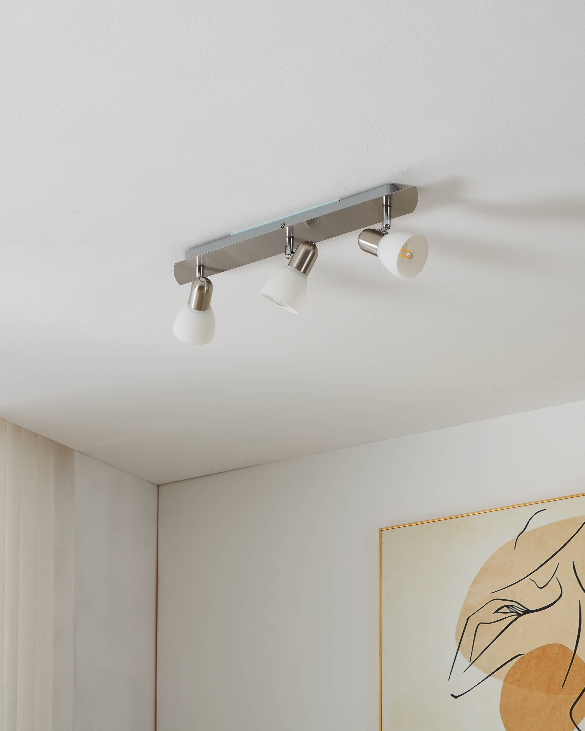 EGLO Deckenleuchte »Enea Deckenlampe, Deckenstrahler aus Metall und Glas, E14, Lampe« E14 1 Stk. Spot - L50 x B7 cm - nickel-matt - 3X40W exkl.