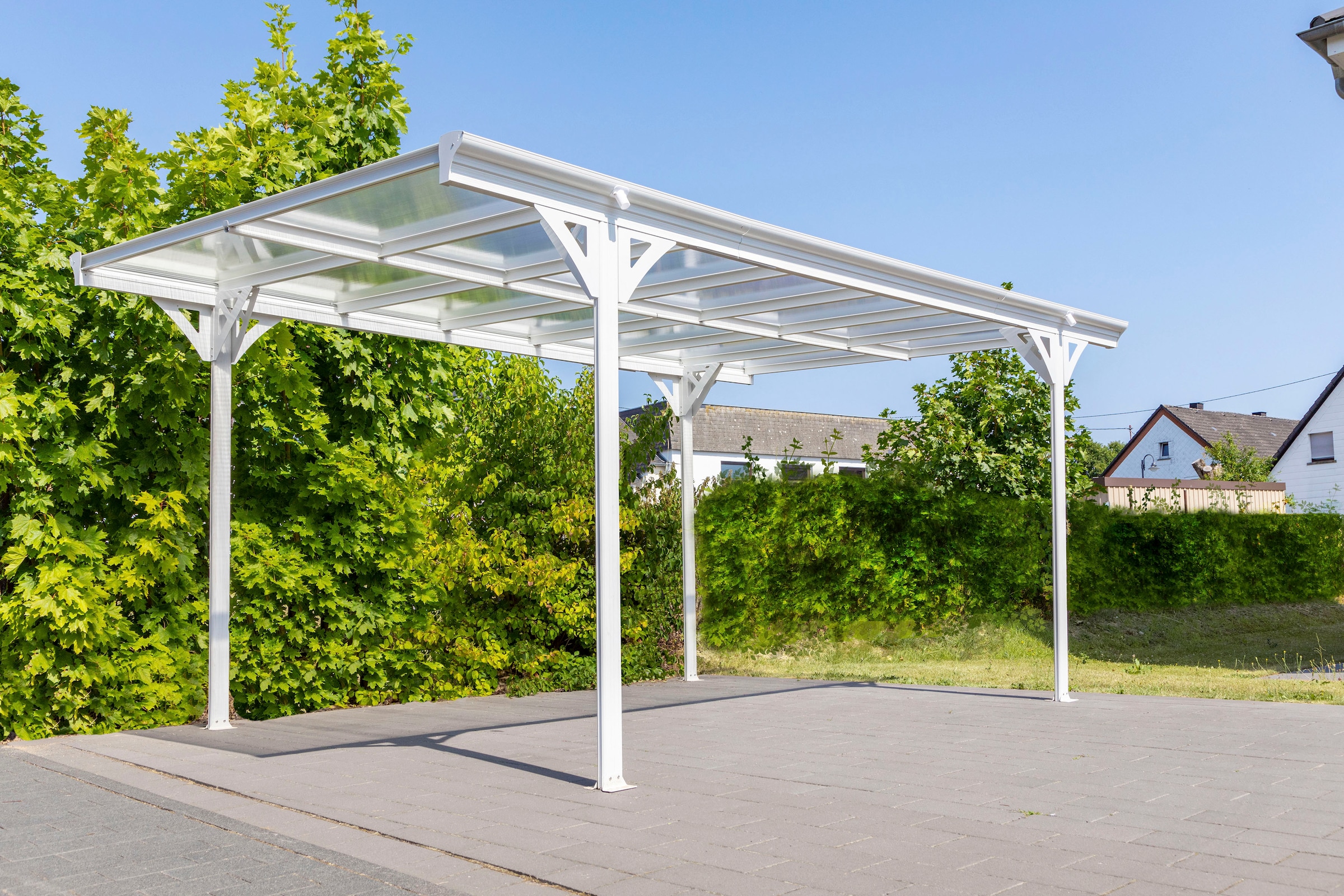 WESTMANN Einzelcarport »Flachdach«, Schrauben-Kit Regenrinne BAUR Weiß, aus cm, | und 280 Aluminium, inkl. Rechnung per Aluminium