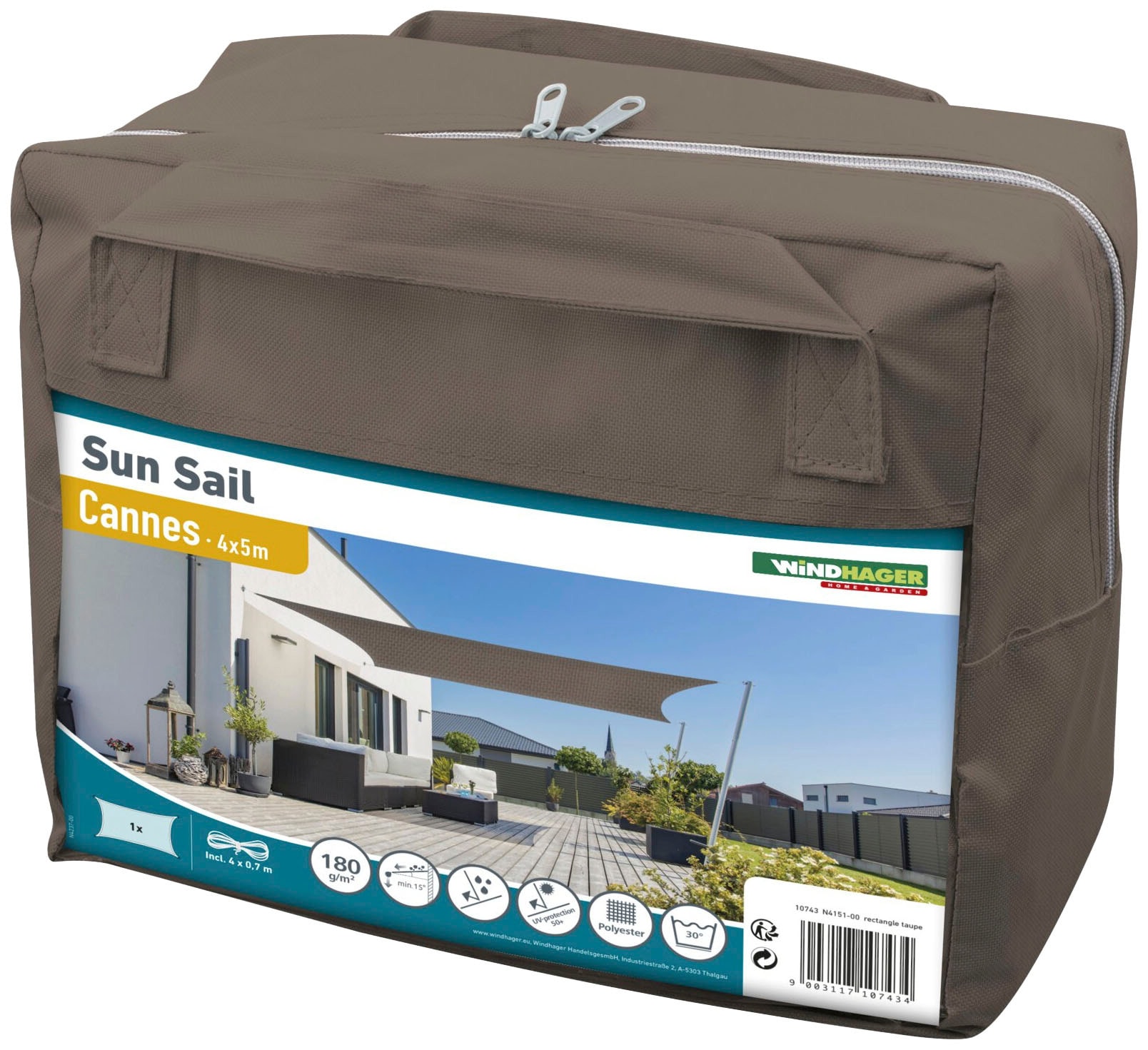 Windhager Sonnensegel »Cannes Rechteck«, 4x5m, taupe