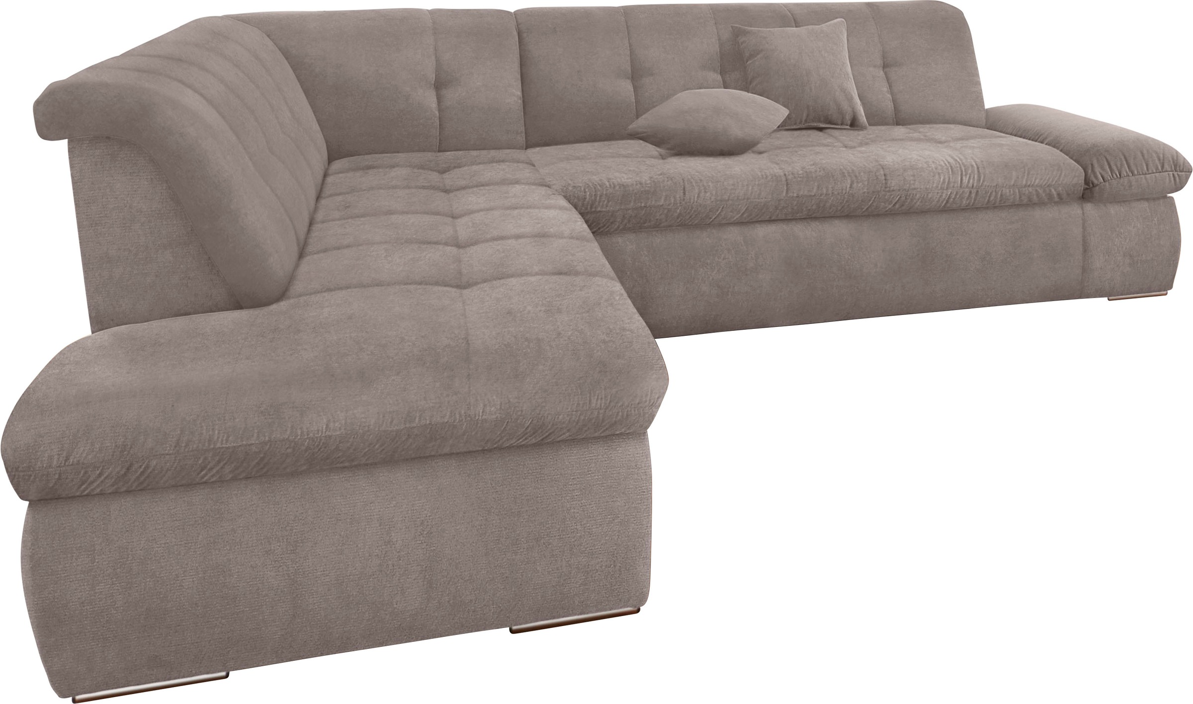 DOMO collection Ecksofa »Moric Luxus incl. Zierkissen B/T/H: 273/216/80 cm«, XXL, L-Form, bis 140kg pro Sitzplatz belastbar, Ottomanen-Abschluss