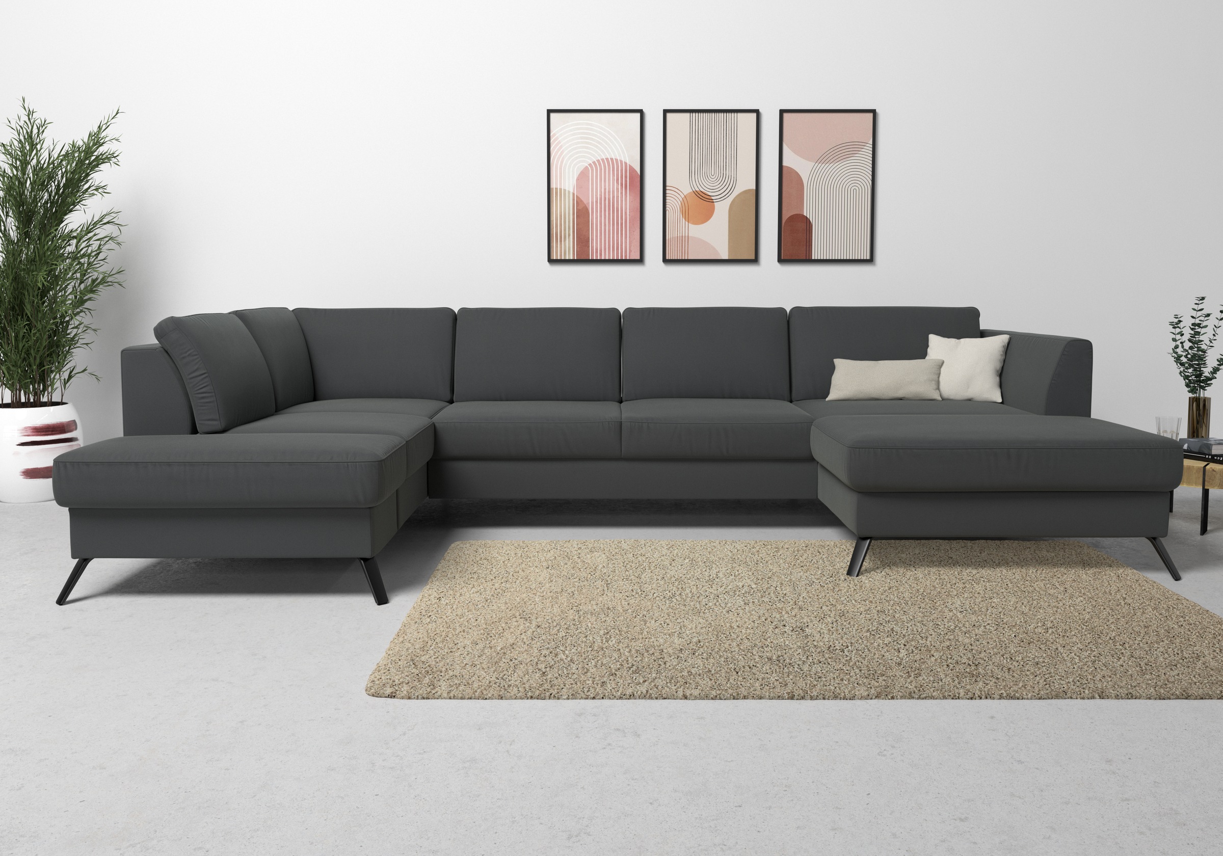 sit&more Wohnlandschaft »Olsen U-Form«, inklusive Sitztiefenverstellung, wahlweise mit Bettfunktion, 15cm hoch