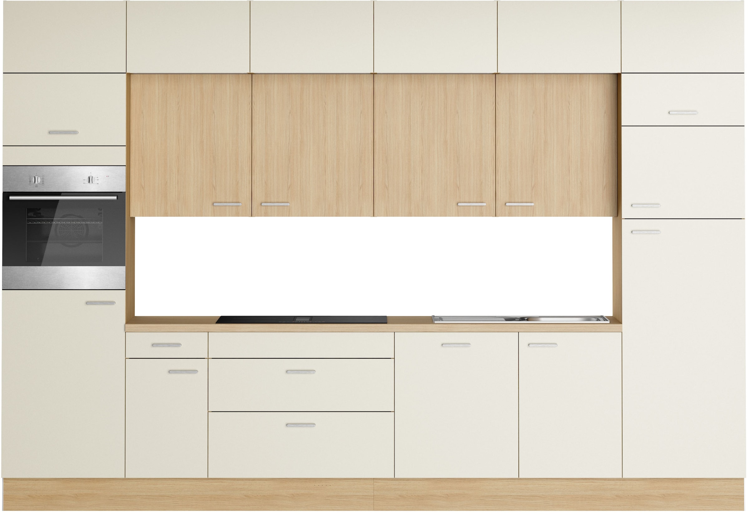 KOCHSTATION Küchenzeile "KS-Lucy wahlweise mit Induktionskochfeld mit integriertem Dunstabzug" Breite 360 cm, Soft-Close, inkl. Zubehör, wahlweise mit E-Geräten