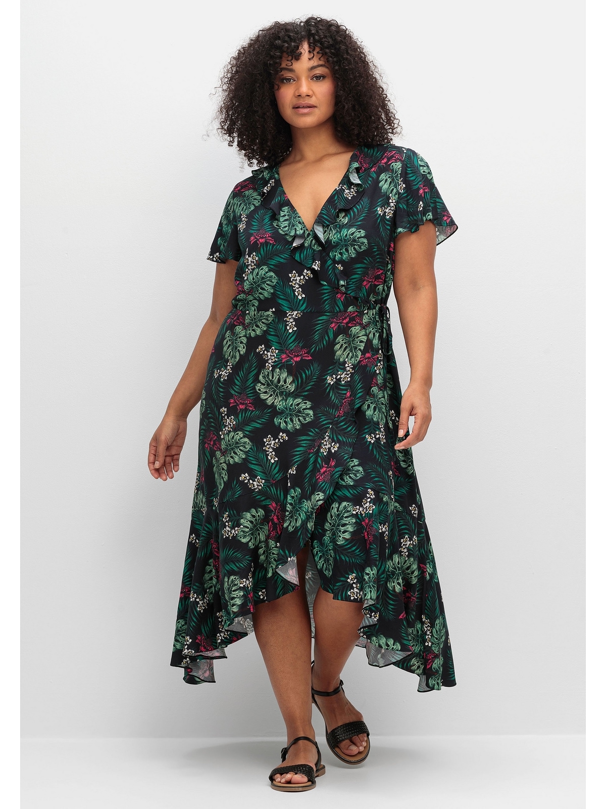 Sheego Sommerkleid "Große Größen", mit Tropenprint und Volant