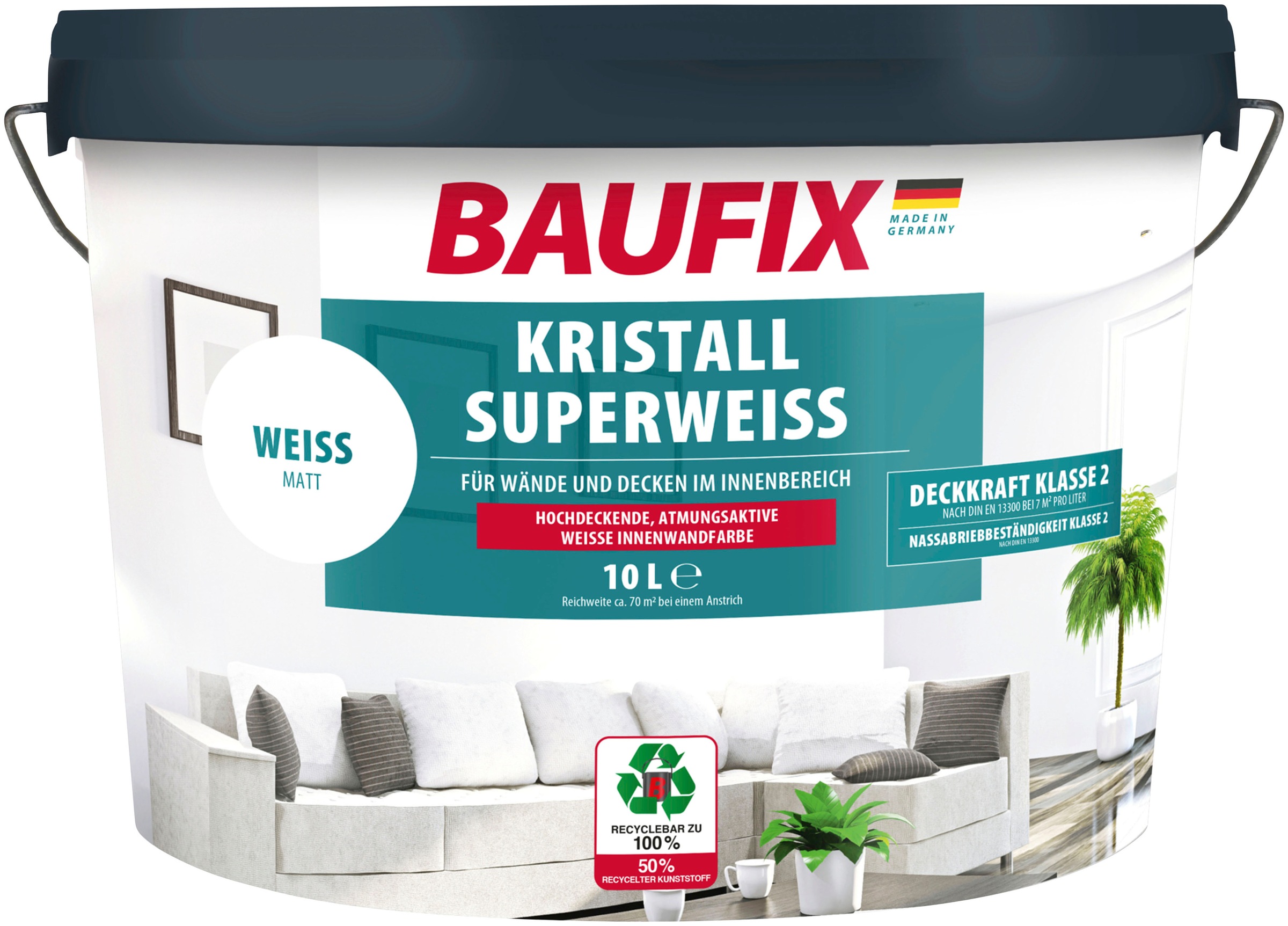 Baufix Wandfarbe »Kristall-Superweiß«, atmungsaktiv, 10L, weiß matt online  kaufen | BAUR