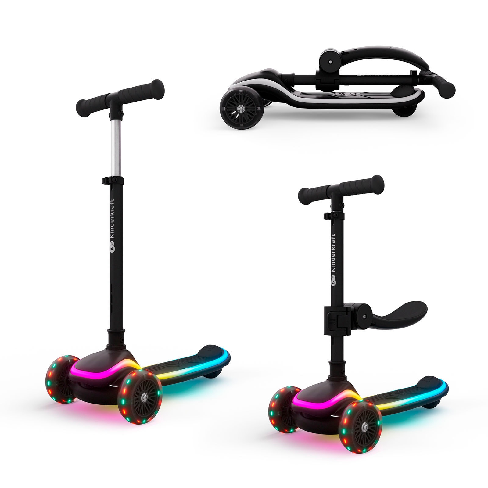 KINDERKRAFT Kinder Tretroller "RAKET UP", bunt, B:29cm L:60cm, Roller, mit LED-Leuchten im Trittbrett und beleuchtete RGB-Räder