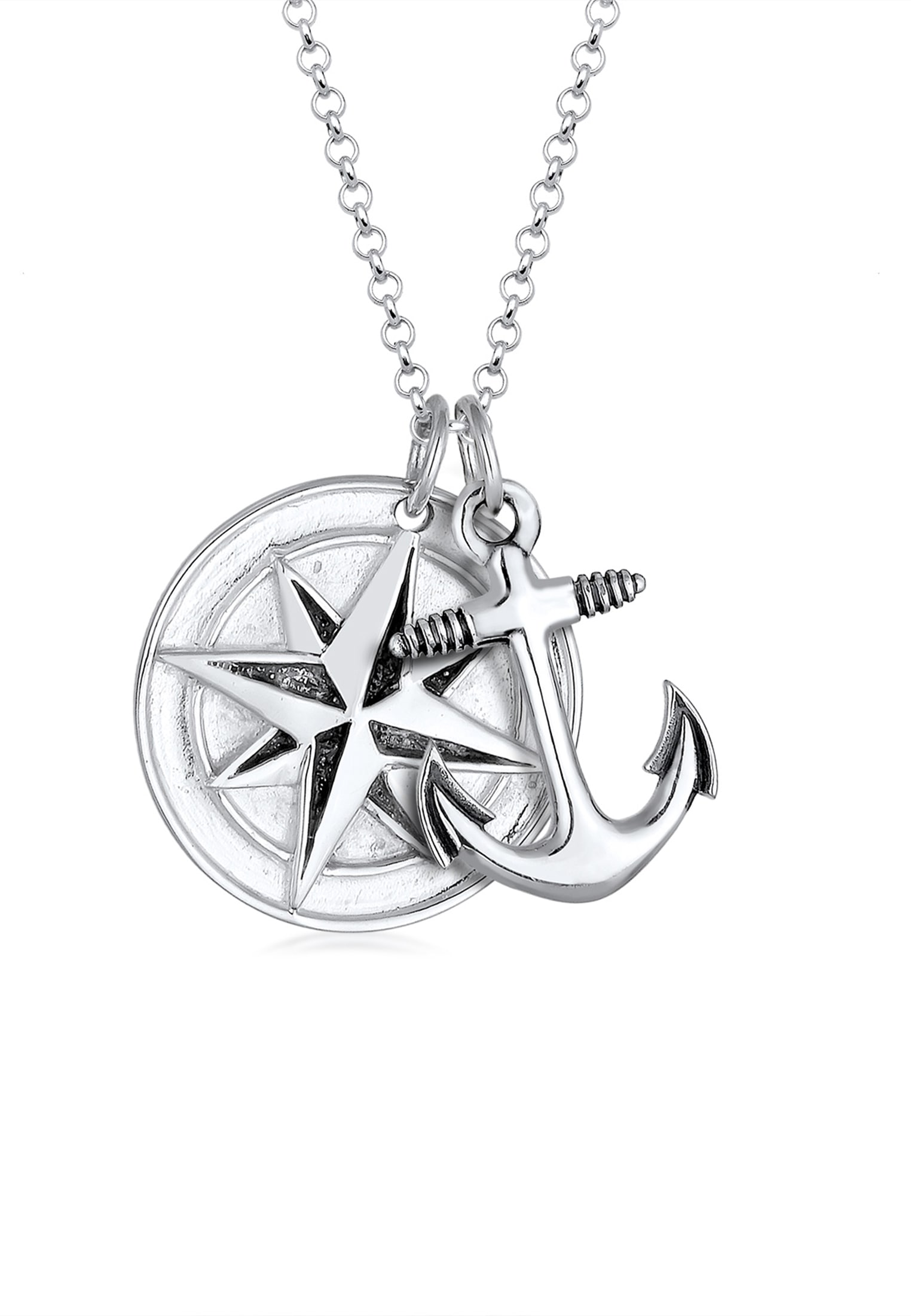 Kuzzoi Lange Kette »Kompass Anker Medaillon 925 Sterling Silber«
