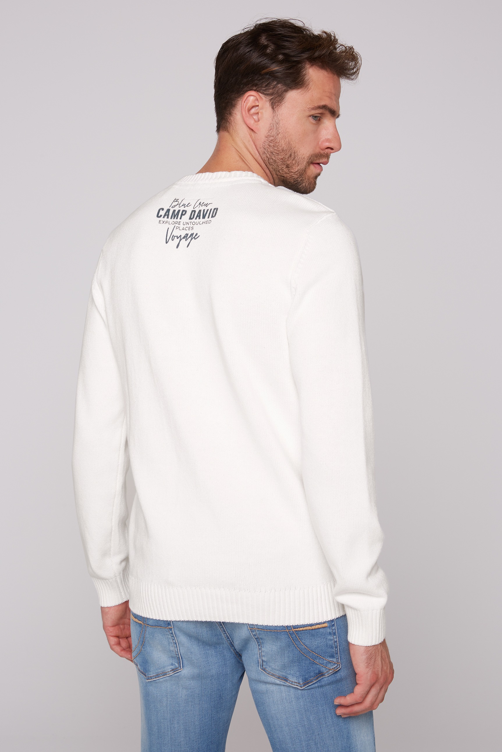 CAMP DAVID V-Ausschnitt-Pullover, aus Baumwolle