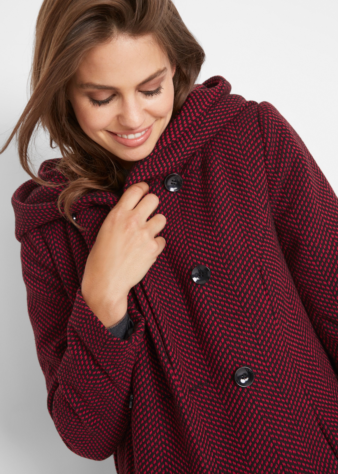 bonprix Outdoorjacke zweireihig, mit großer Kapuze, Loose Fit