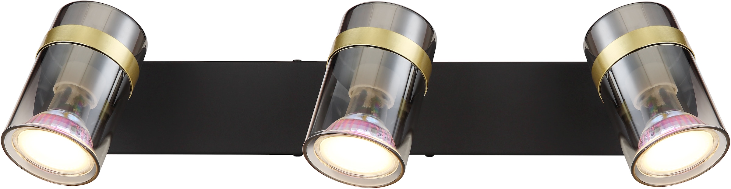 GLOBO LIGHTING Deckenstrahler »TRABBY«, Leuchtmittel GU10 | ohne Leuchtmittel, Deckenspot/schwarz/Glas rauchfarben/messingfarben/Flur/Wohnzimmer