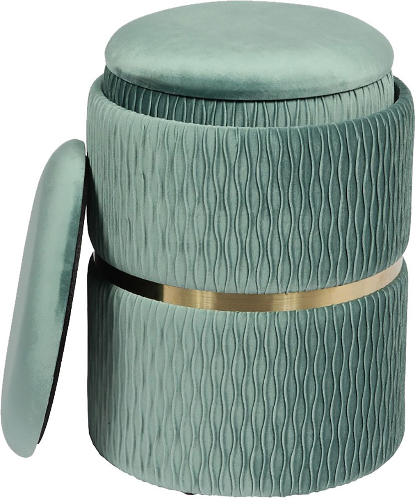 Kayoom Polsterhocker »Hocker Zora 425 2er-Set, Praktischer und versteckter Stauraum«, (Set, 2 St.), 2er-Set mit Stauraum, ineinander stapelbar, goldener Ring
