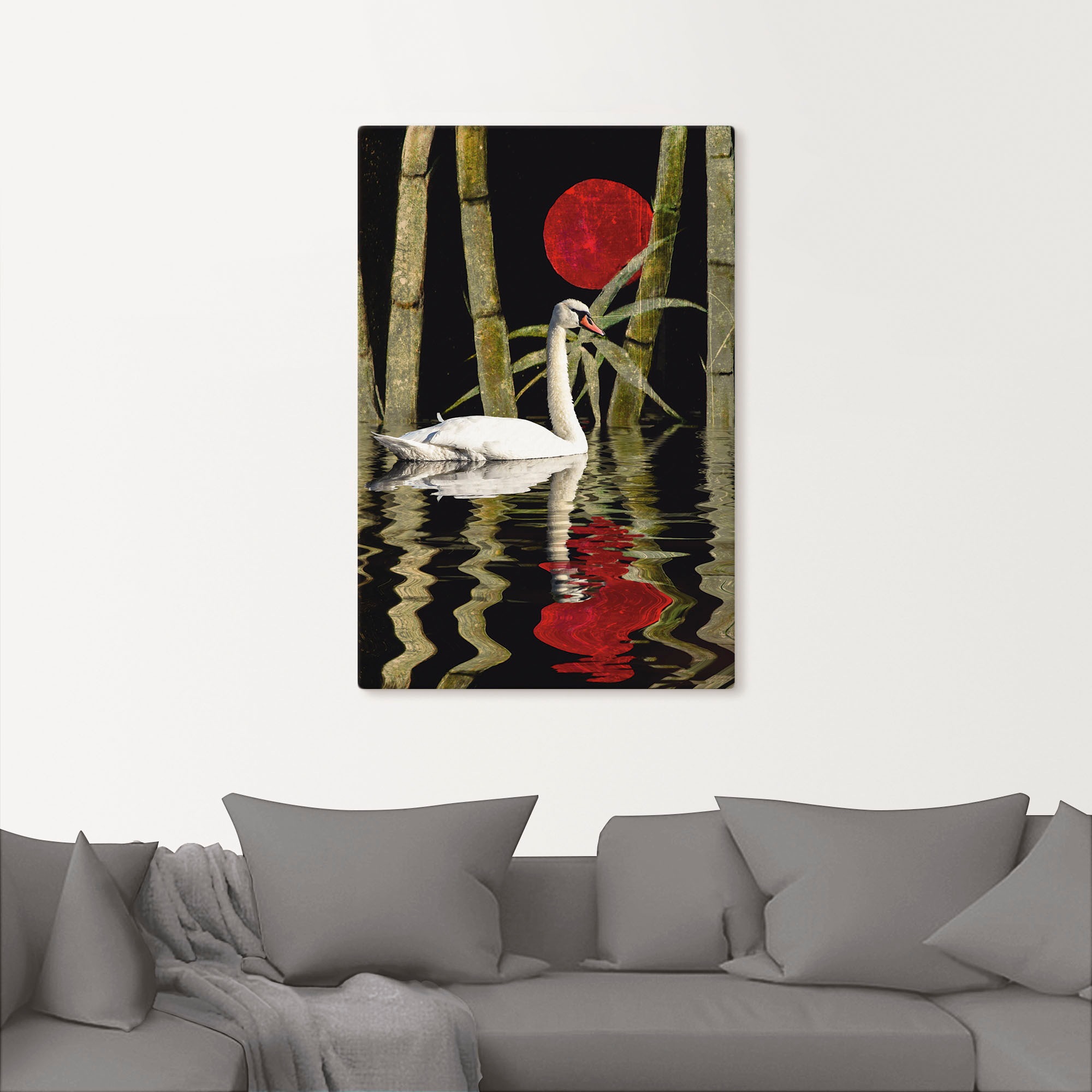 Artland Wandbild »Blutmond über dem Schwanensee«, Schwanen Bilder, (1 St.), als Leinwandbild, Wandaufkleber in verschied. Größen