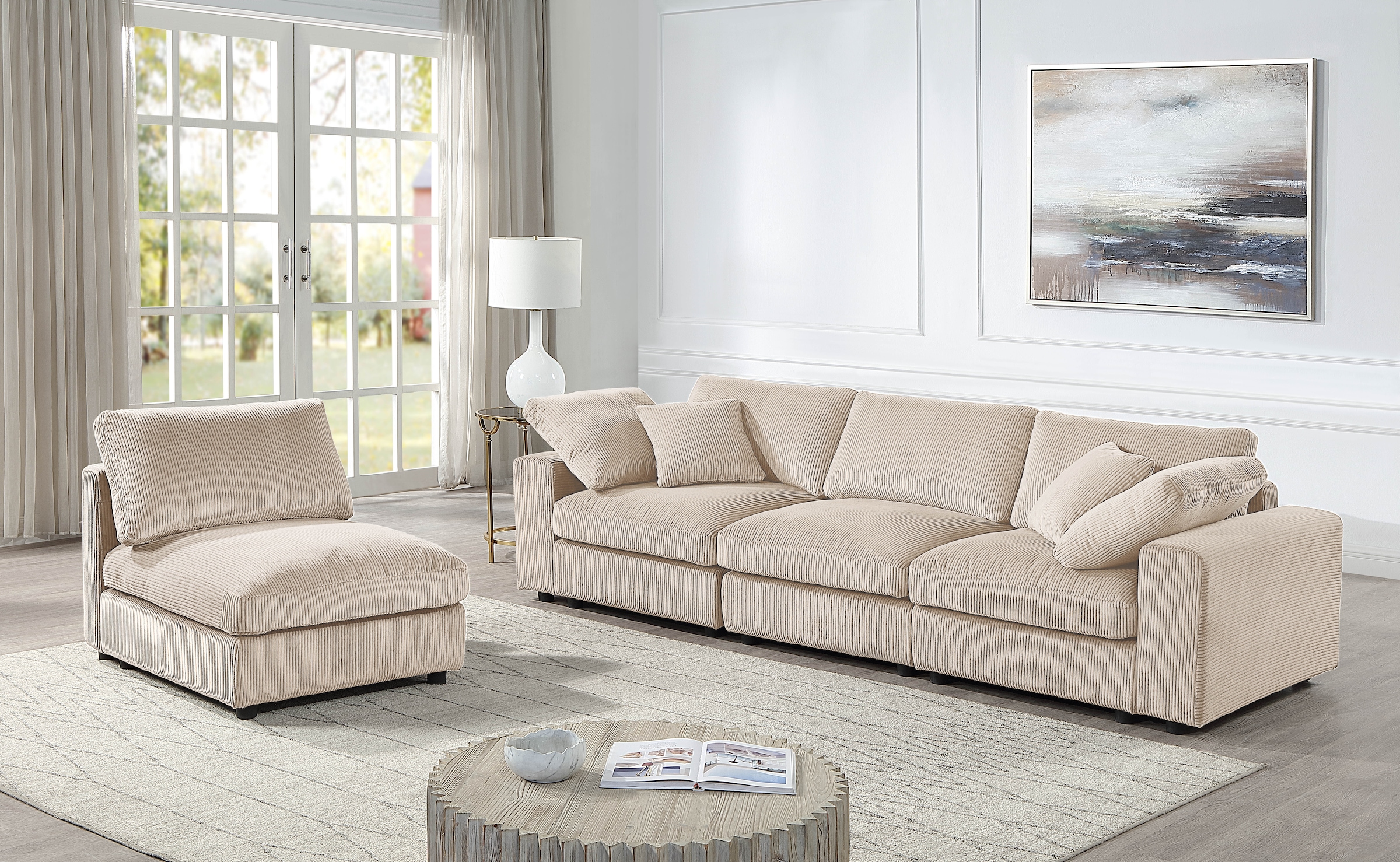 RAUM.ID 4-Sitzer »Bennid, XXL-Modulsofa mit vielen individuellen Stellmöglichkeiten«, (Set, 4 St.), inklusive 2 großen & 2 kleinen Zierkissen im flauschigen Cord
