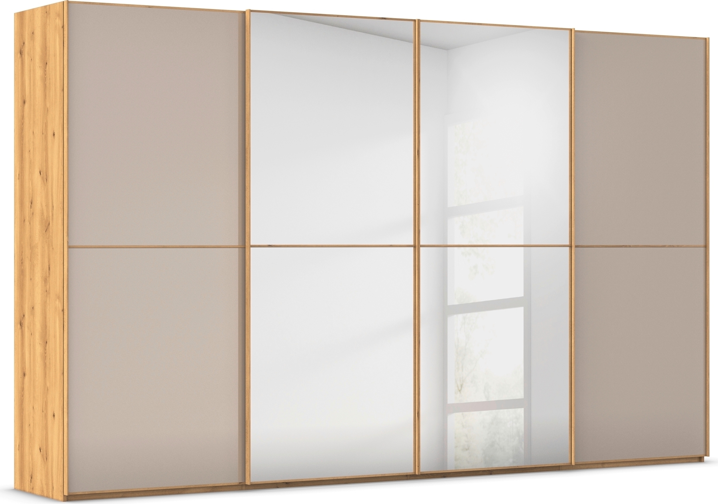 rauch Schwebetürenschrank "Kleiderschrank Schrank Garderobe Schlafzimmerschrank SCALE-DUO" edle zweigeteilte Türen Spiegel/Glas-Mix 3 Zierleisten MADE IN GERMANY