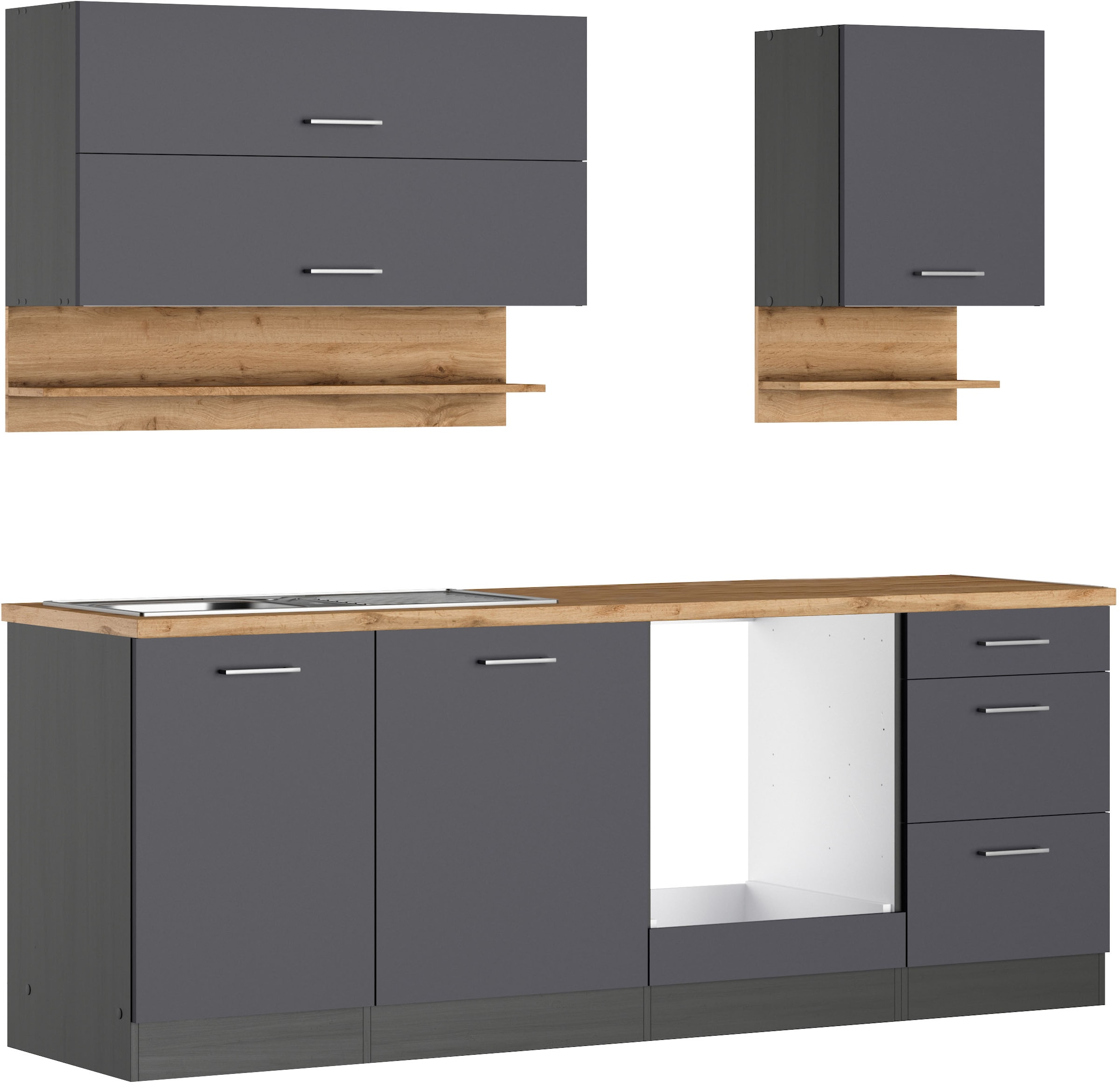 KOCHSTATION Küchenzeile "KS-Milan", 220 cm breit, robuste Metallauszüge, vi günstig online kaufen