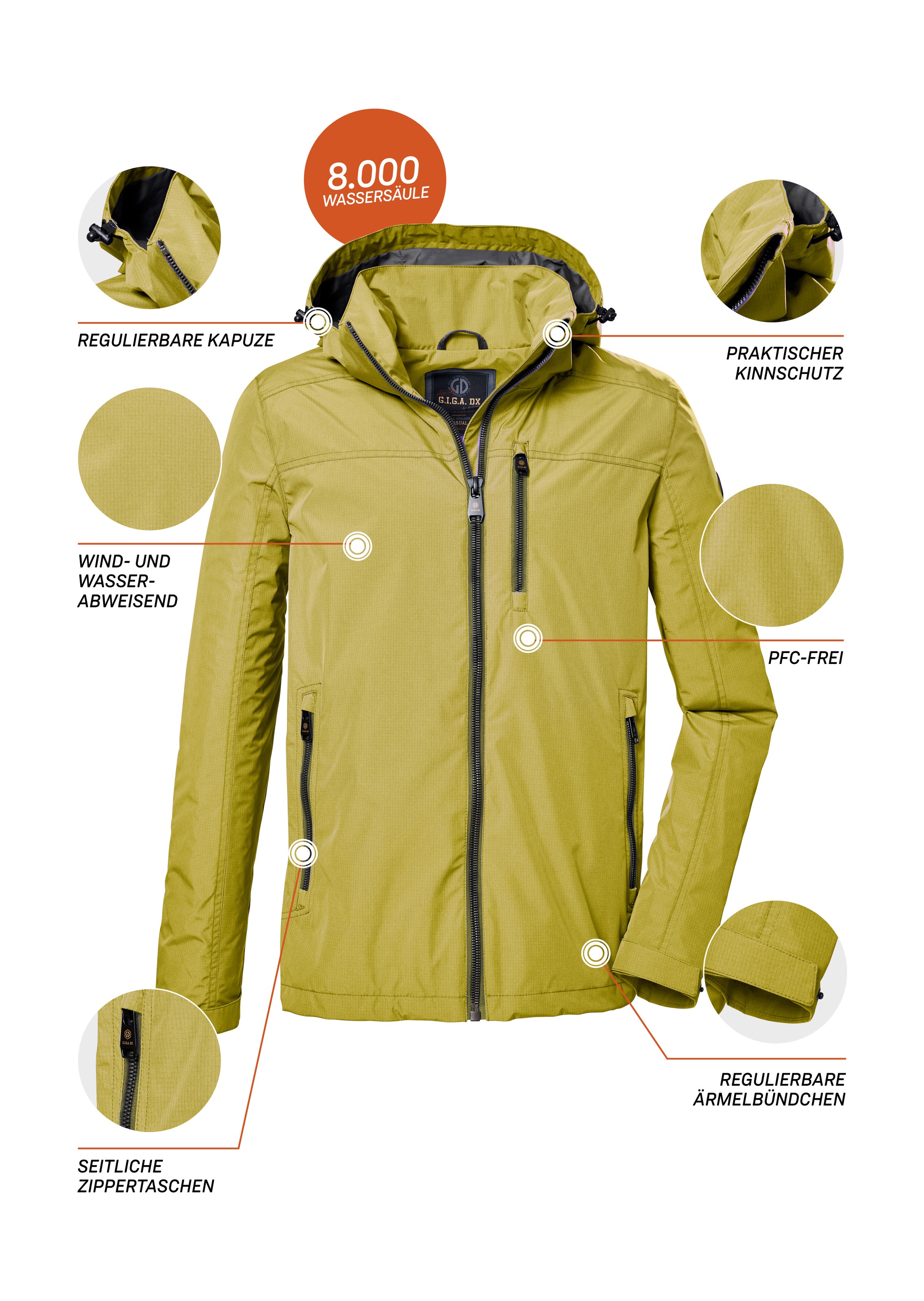 G.I.G.A. DX by killtec Funktionsjacke »GS 13 MN JCKT«, Wasserabweisende Herrenjacke mit abnehmbarer Kapuze und Zippern