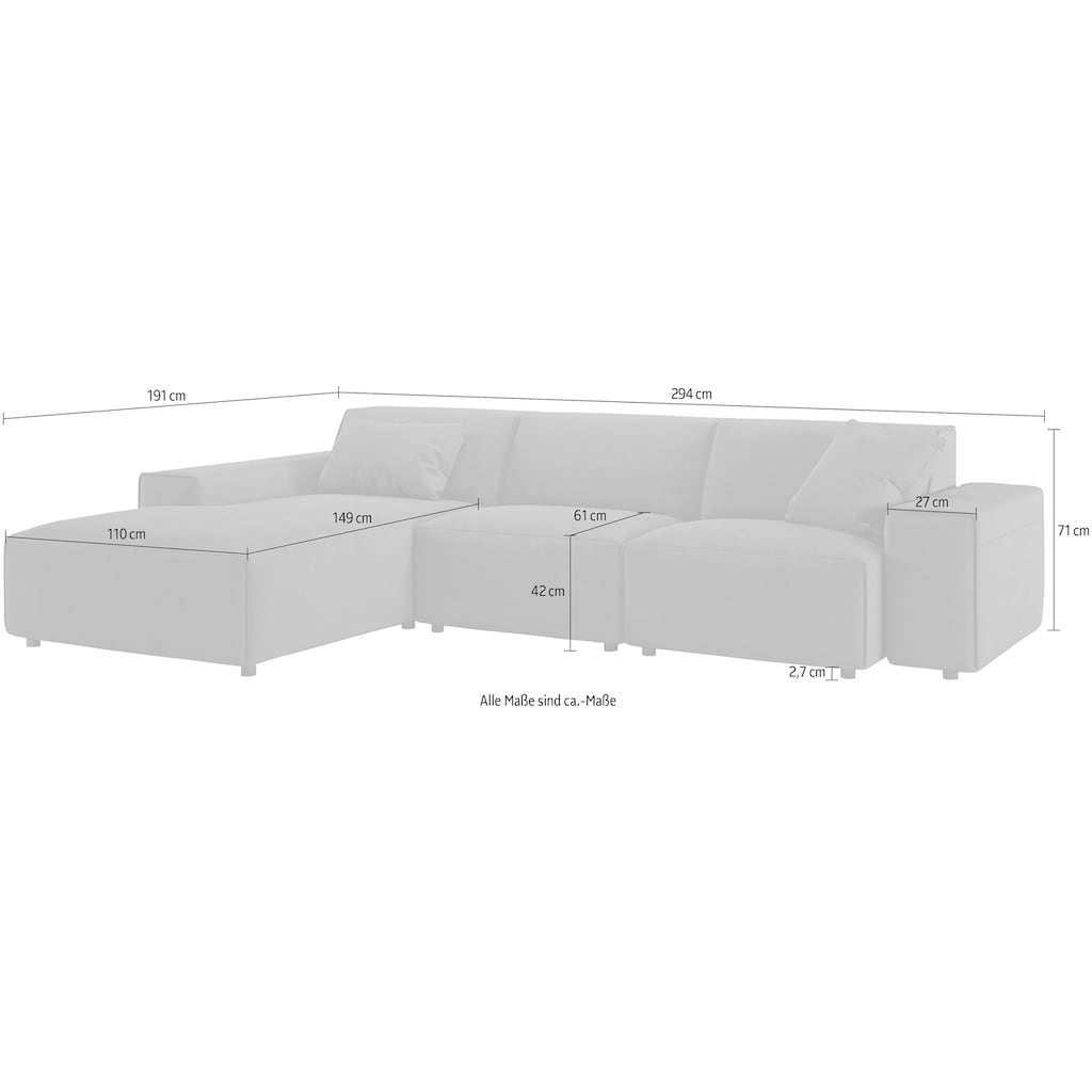 andas Ecksofa »Glimminge L-Form«, Breite 294, auch in Breitcord, Bouclé + Easy care-Bezug, Zierkissen