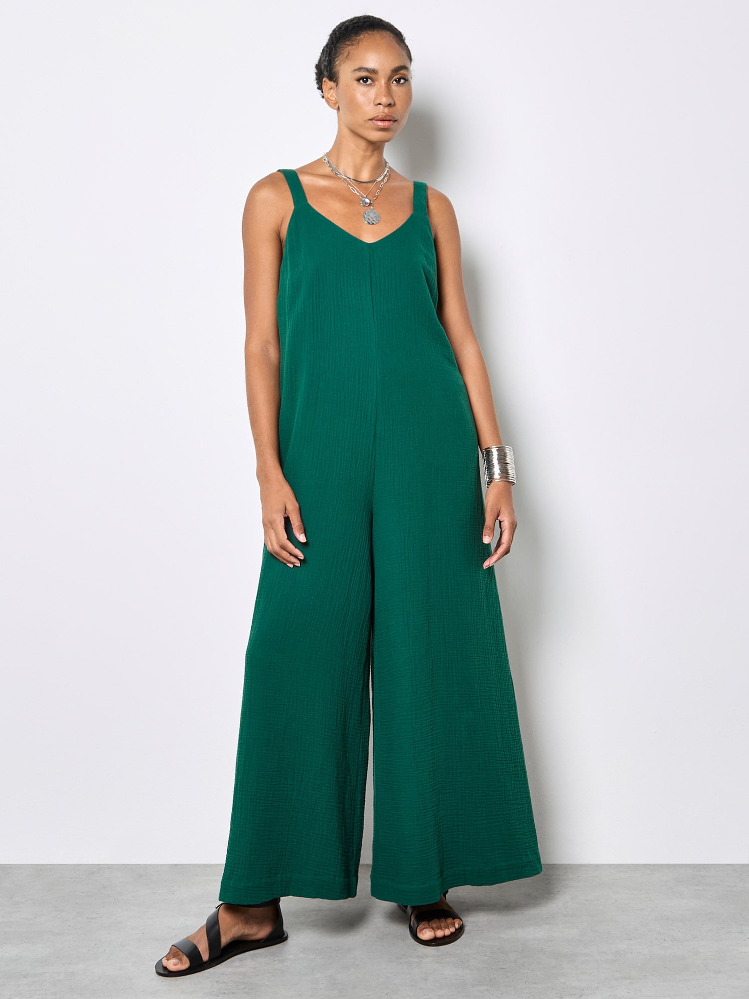 Apricot Jumpsuit "Jumpsuit aus strukturierter Baumwolle" mit weitem Bein