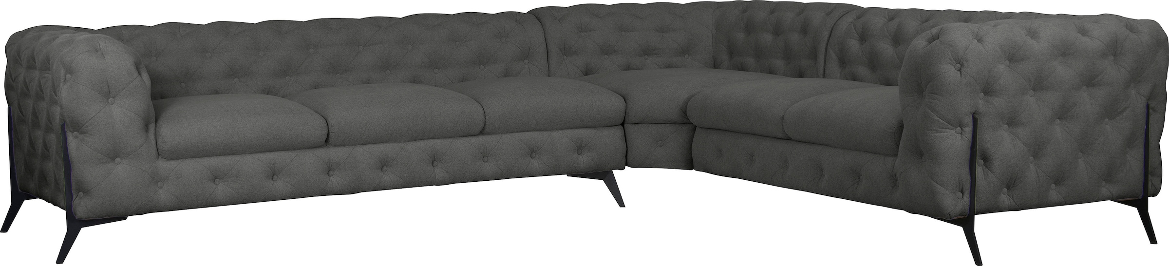 Leonique Chesterfield-Sofa "Amaury L-Form", großes Ecksofa, Chesterfield-Optik, Breite 323 cm, Fußfarbe wählbar