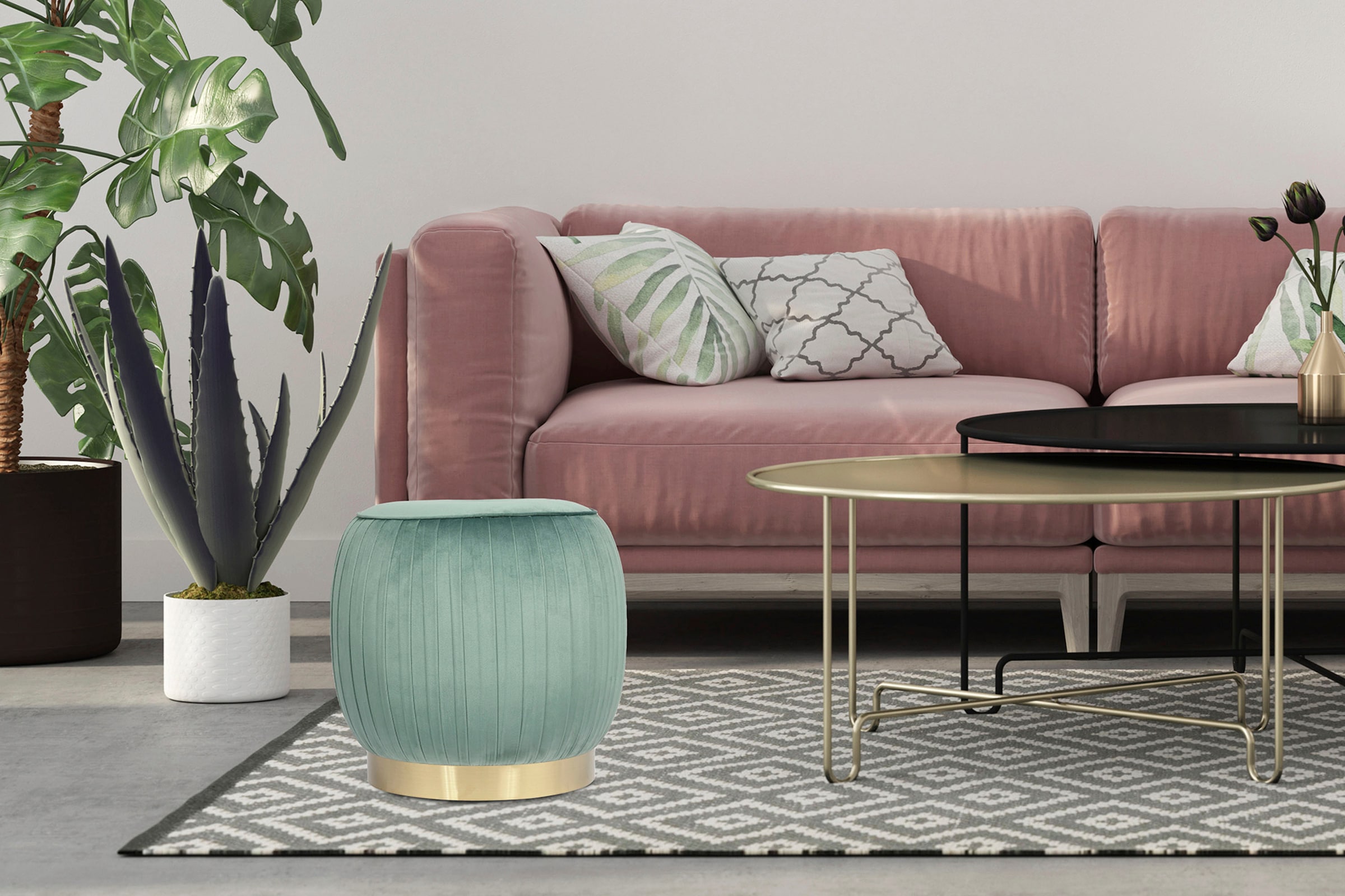 Kayoom 1100000002199 "Hocker Lilje, Edler Touch durch goldenen Sockel,Hochwertiger Samtbezug" 1 Stk. tlg. samtweich, gesteppte Ziernaht, Edelstahlsockel, Hochwertiger Samtbezug