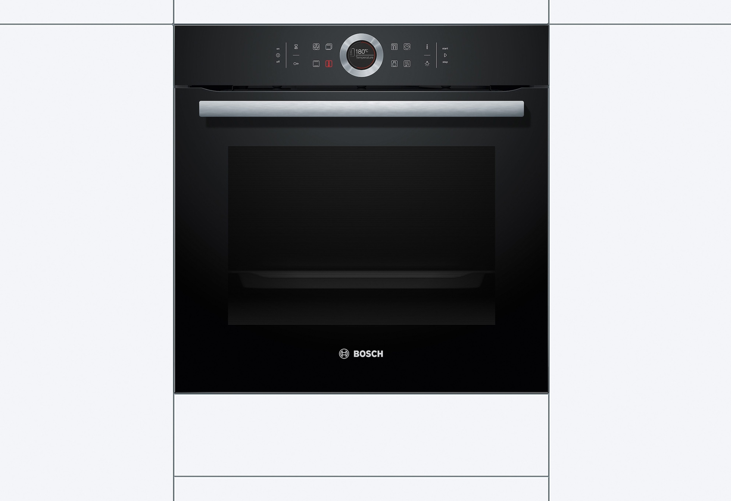 BOSCH Einbaubackofen »HBG635B«, Serie 8, mit Teleskopauszug nachrüstbar, ecoClean Direct, 4D-Heißluft-Eco-Ober-/Unterhitze Eco-Umluft-Infra-Grill-Großflächen-/Kleinflächengrill-Pizzastufe-Sanftgaren-Vorwärmen-Warmhalten-Auftaustufe, mit Pizzastufe