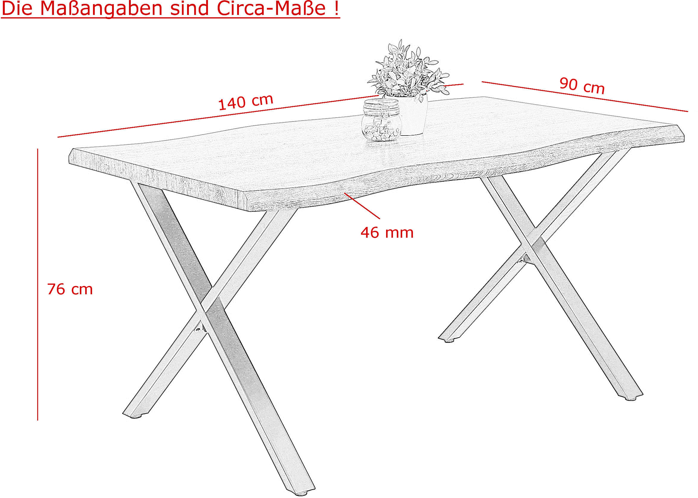 HELA Essgruppe »ILLER« Set, 5 tlg. 5tlg., Baumkante 46mm, X-Gestell, Schwingstuhl, Federkorb