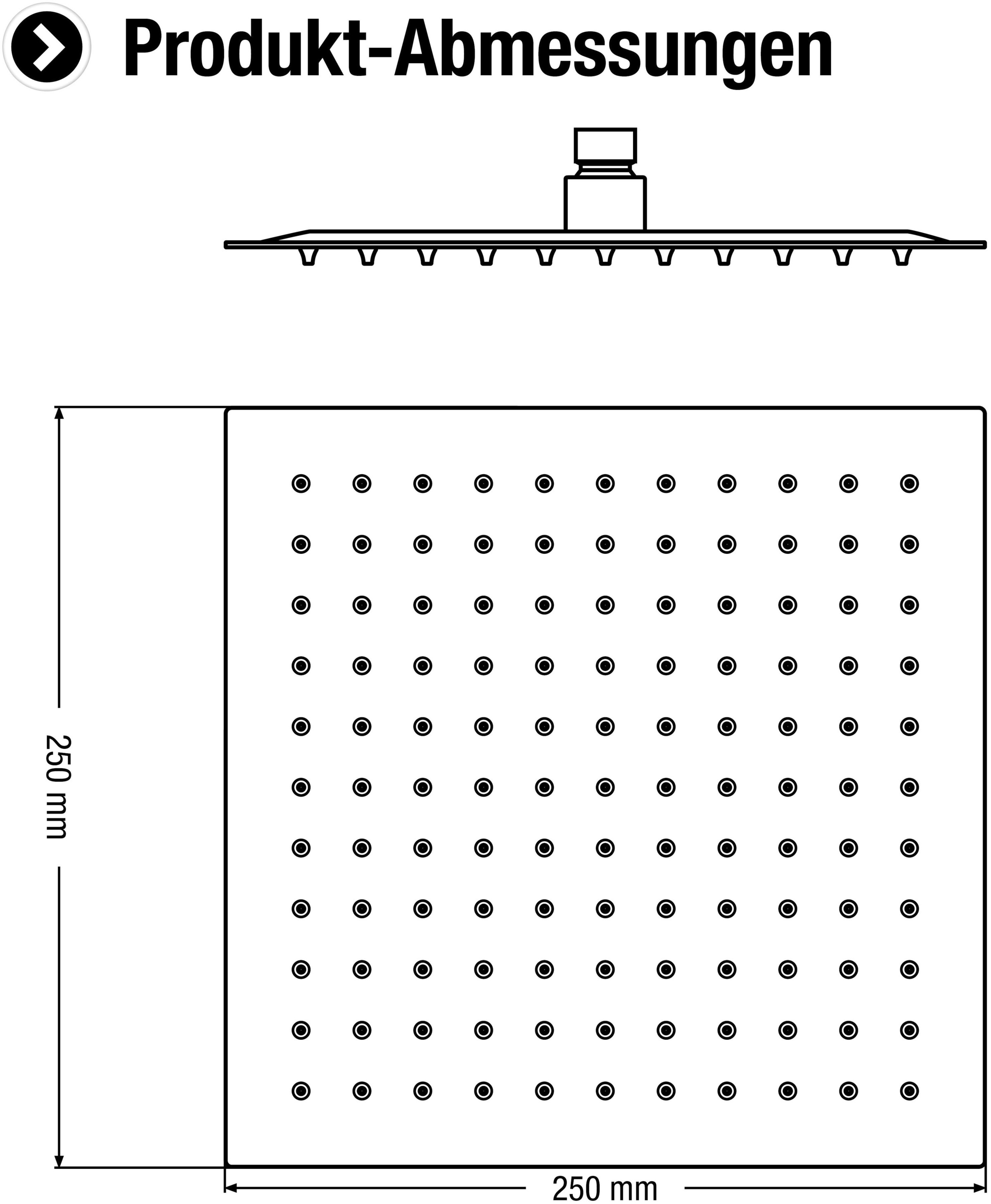 CORNAT Kopfbrause »250 x 250 mm Kopf-Größe - 1 Strahlart - Kugelgelenk & Anti-Kalk-Düsen«, Extra schlankes Design - Edelstahl rostfrei