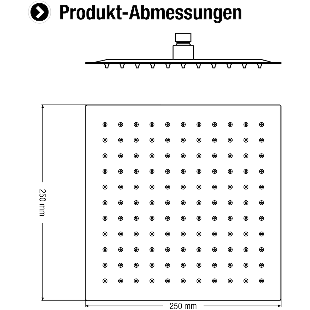 CORNAT Kopfbrause »250 x 250 mm Kopf-Größe - 1 Strahlart - Kugelgelenk & Anti-Kalk-Düsen«