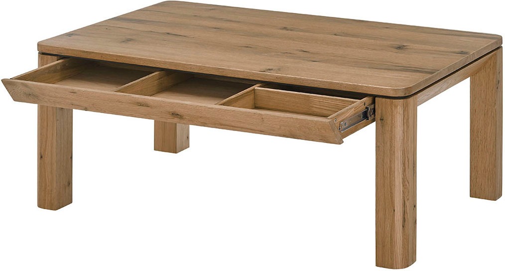 MCA furniture Couchtisch »ZWOLLE mit Stollen 80x80«, Eiche furniert, rechteckig,Schubkasten mit Einteilung, belastbar 30 kg