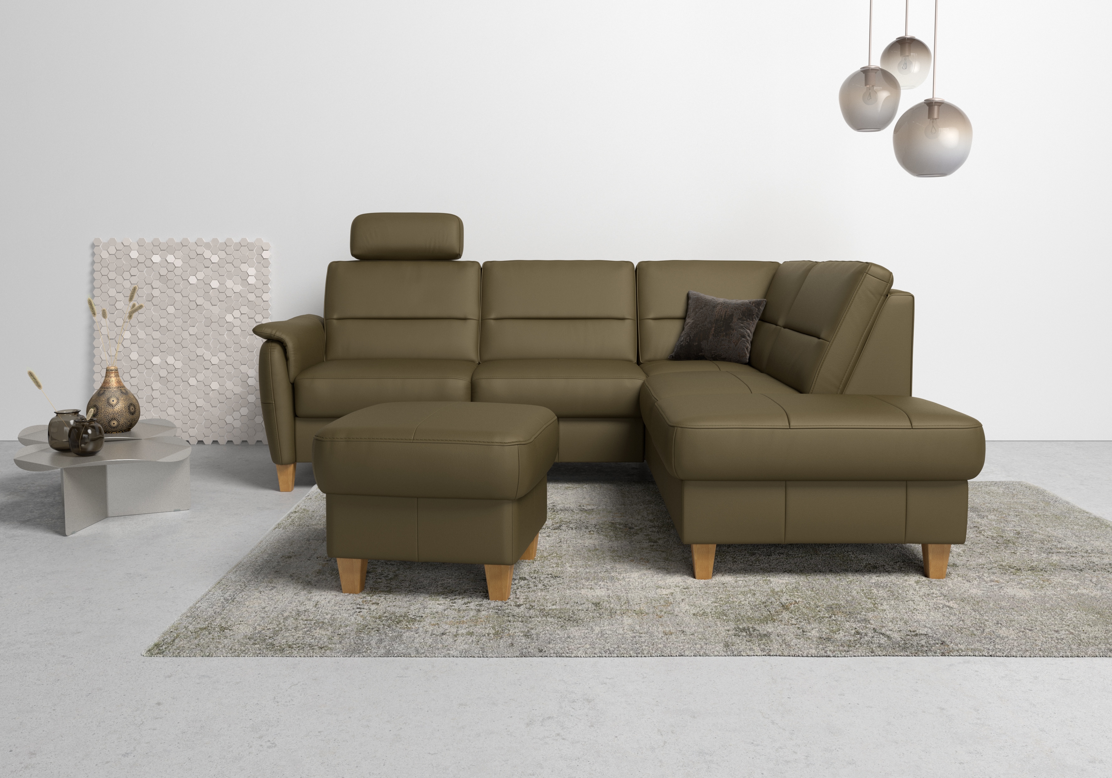 Home affaire Ecksofa "Palmera, L-Form, B: 236 cm, Bettfunktion & Bettkasten wählbar" Federkern-Polsterung, Sitzhöhe 48 cm, handgefertigt, stilvolles Design