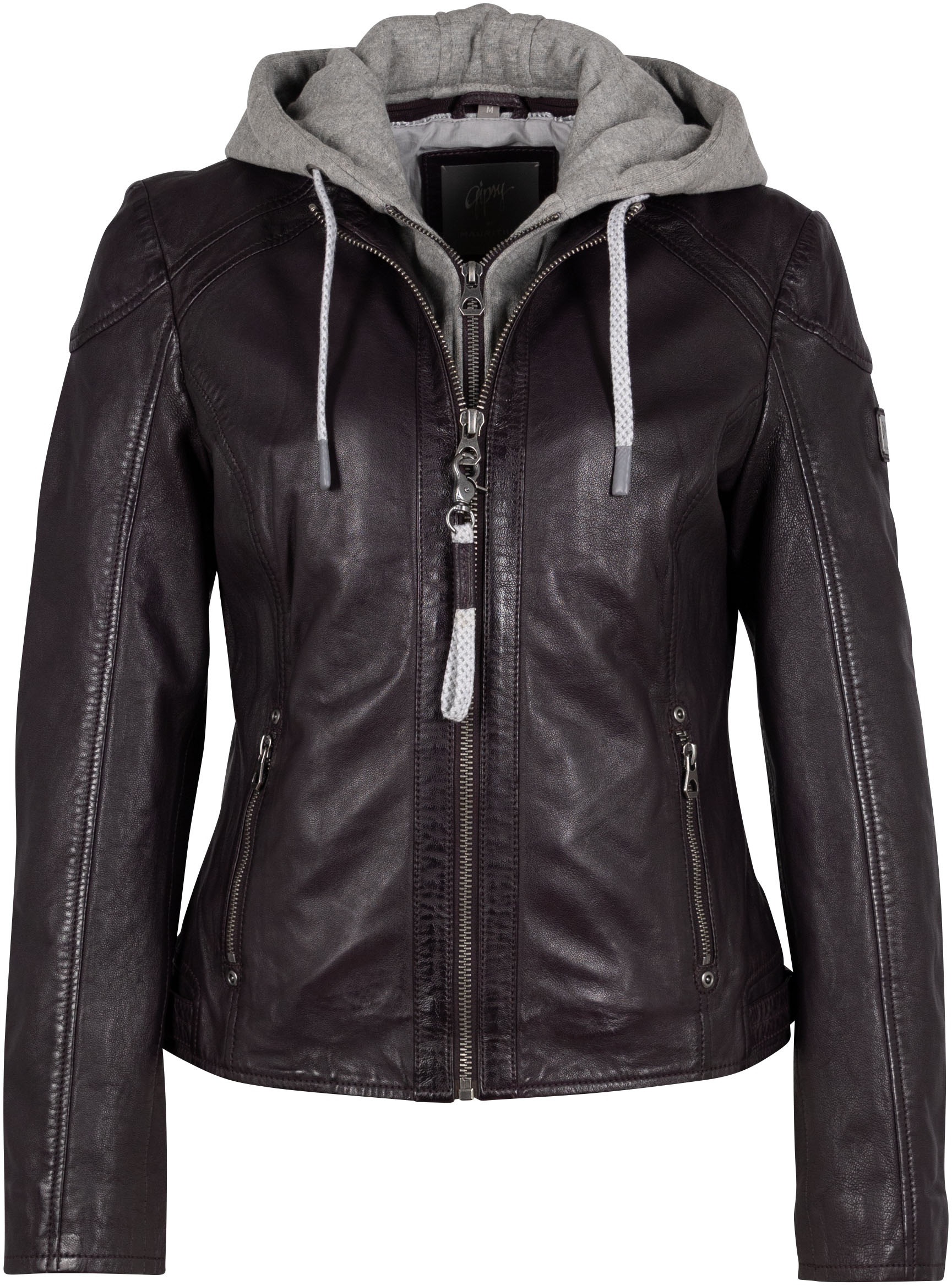 Mauritius Lederjacke "GWAlice" mit Kapuze mit Reißverschlusstaschen, Ziernä günstig online kaufen