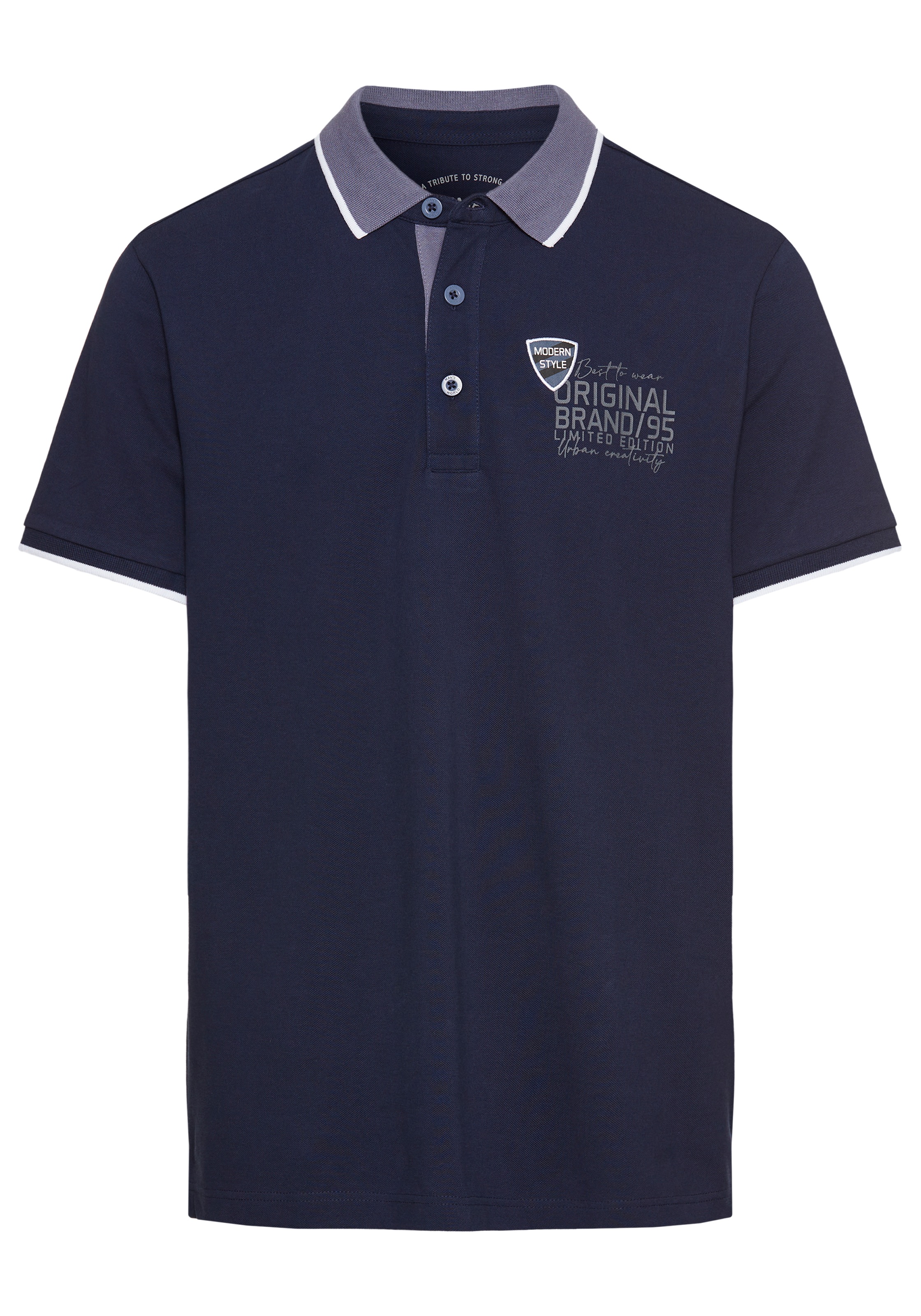 Man's World Poloshirt, mit Brustprint, meliertes Material