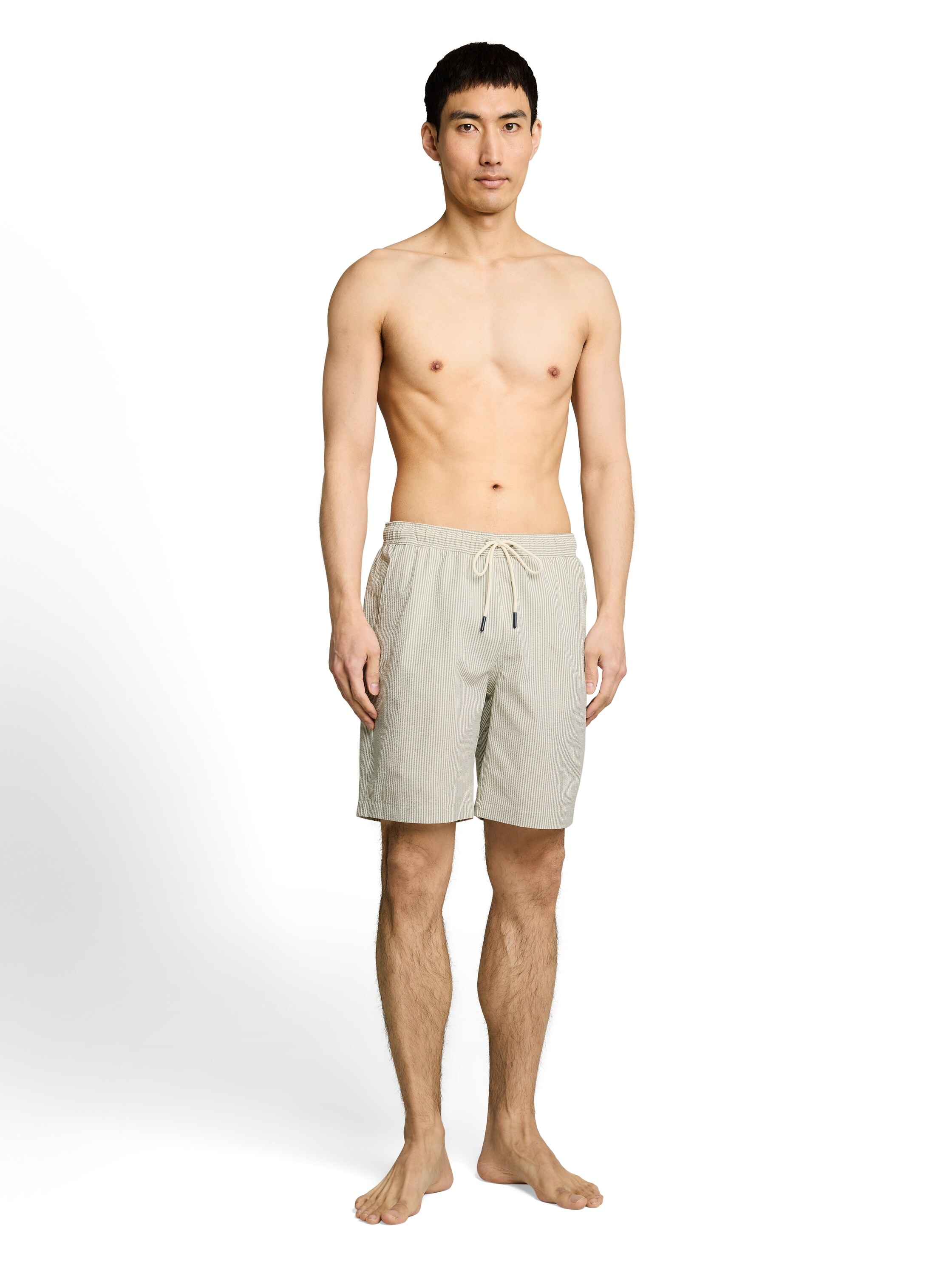 Badehose TOM TAILOR, Damen, Gr. XL, N-Gr, grün beige, Web, Obermaterial: 100% Polyester. Futter: 100% Polyester, gestreift, Badehosen Badehose, im Streifen-Design und mit Eingrifftaschen 3