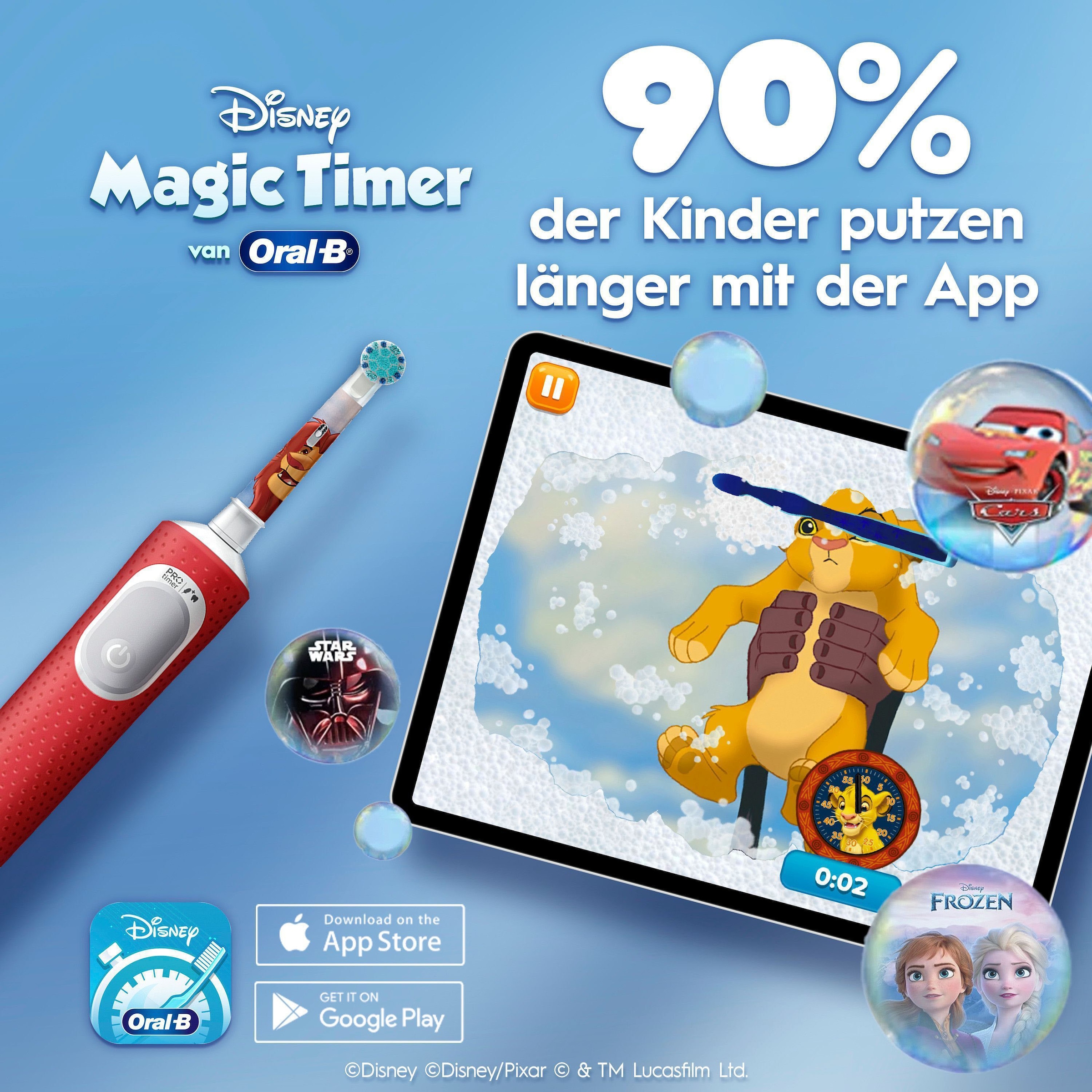 Oral-B Elektrische Kinderzahnbürste »Pro Kids König der Löwen« 1 Stk. Aufsteckbürsten inklusive Sensitiv+ Modus für Zahnpflege, extra weiche Borsten