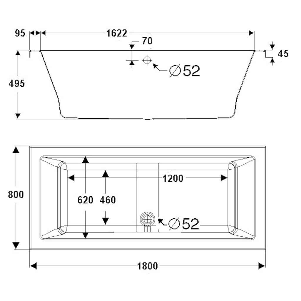 OTTOFOND Badewanne »Cubic«, (Komplett-Set, 3 tlg.)