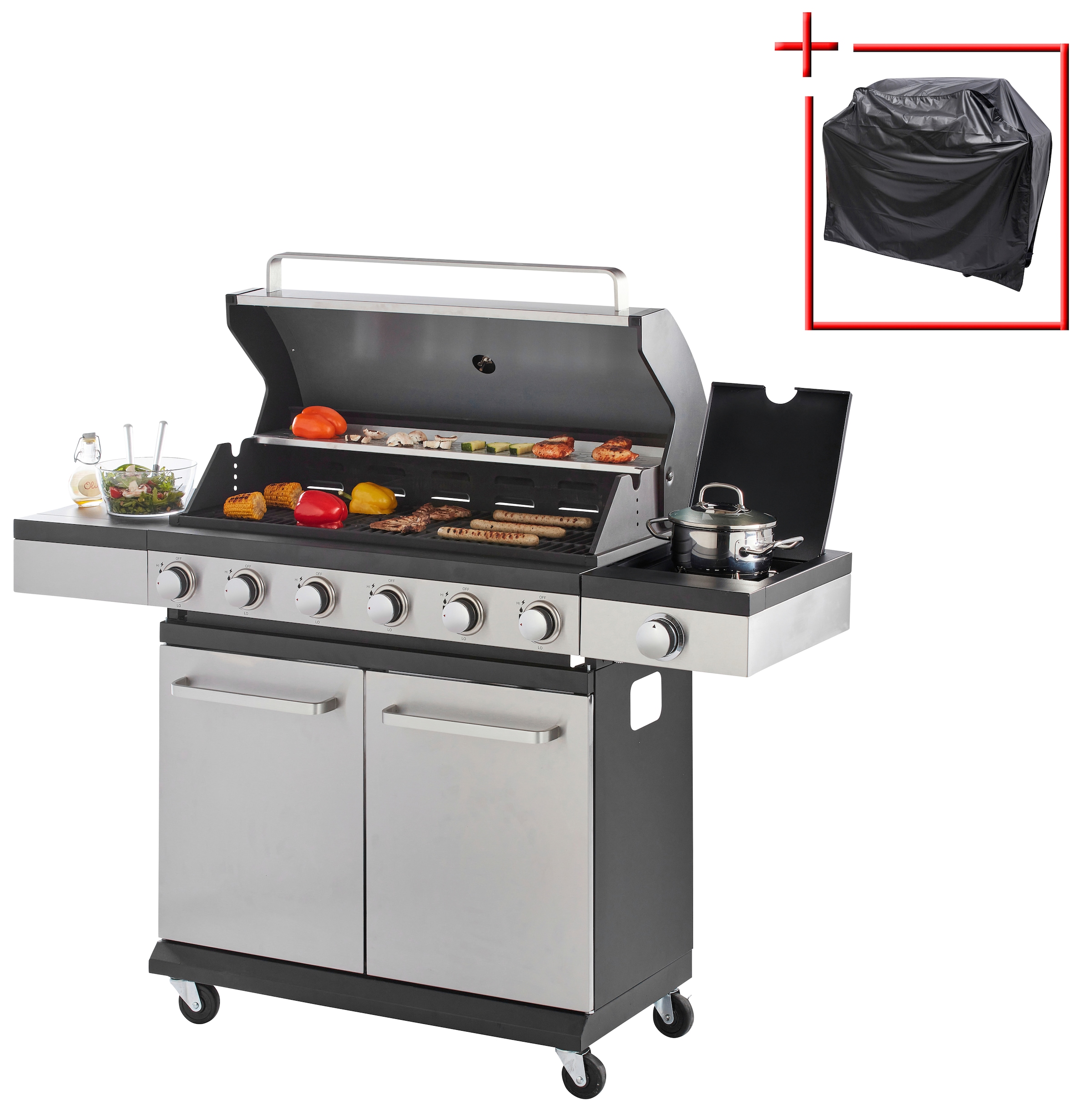 KONIFERA Gasgrill »Milano XL«, (Set), BxTxH: 142x44x114 cm  mit GRATIS-Zugabe: 1 Schutzhülle