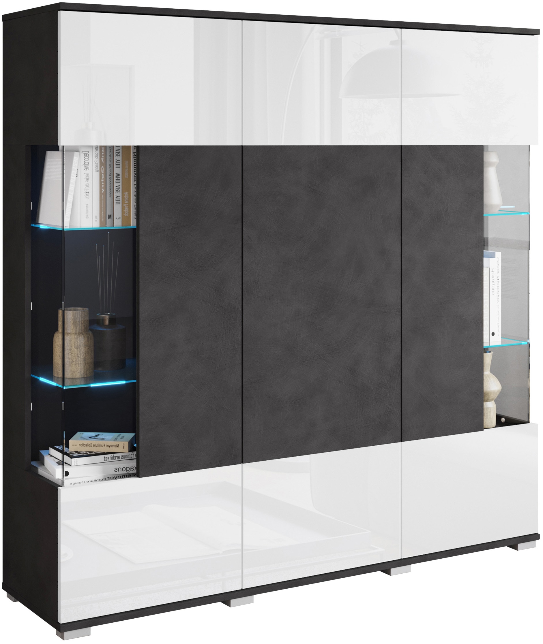 INOSIGN Highboard »Kenia«, (1 St.), Modernes Highboard, mit Glastüren, Breite 135 cm