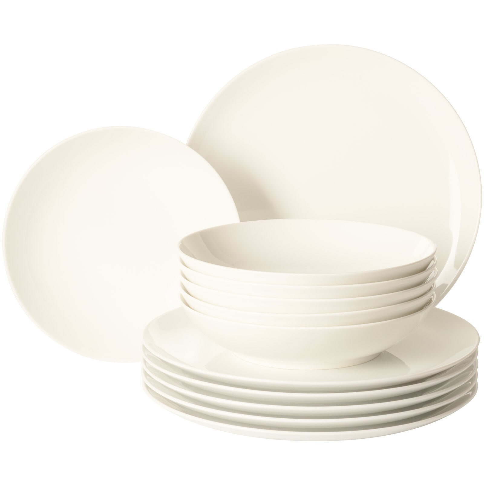 Seltmann Weiden Geschirr-Set "Tafelservice Savona Fine Diamond 12er Set creme" Spülmaschinenfest, Mikrowellensicher, Ofenfest