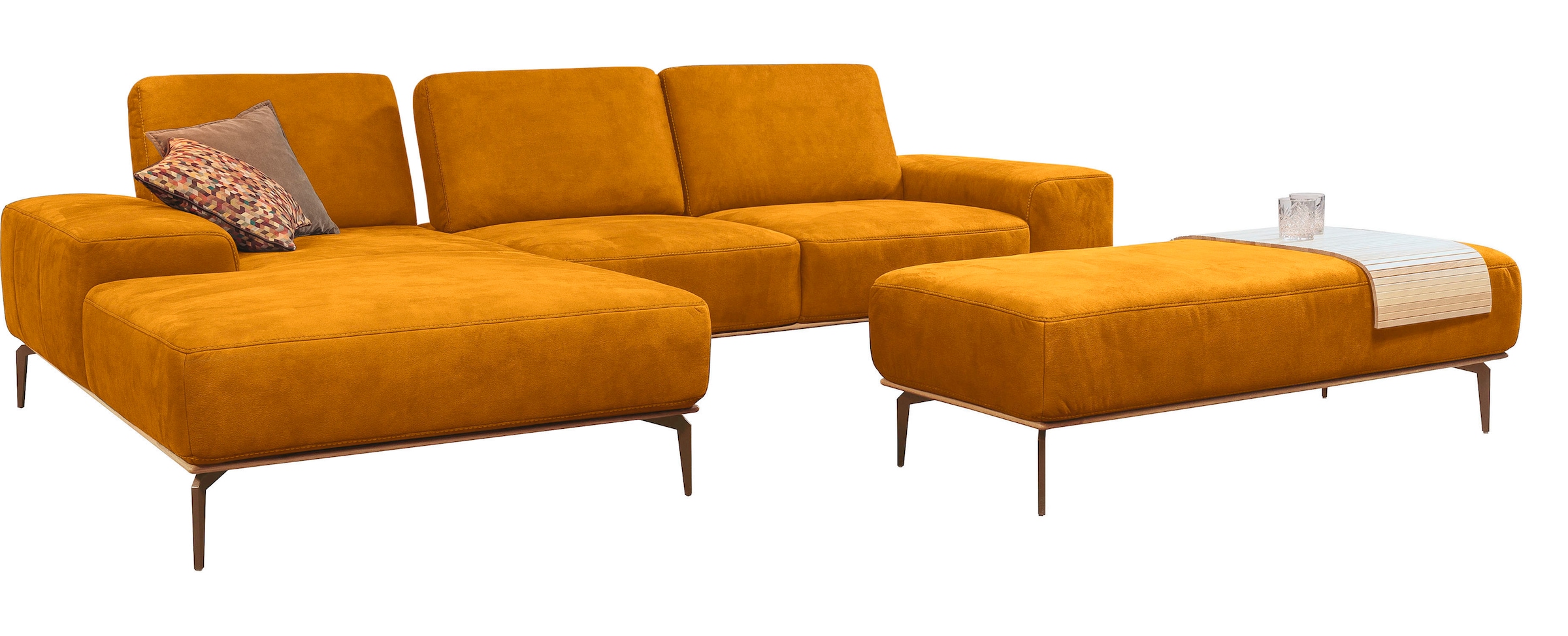 W.SCHILLIG Ecksofa »run, Designsofa mit tollem Sitzkomfort, bequem, L-Form«, mit Holzsockel, Füße in Bronze pulverbeschichtet, Breite 319 cm