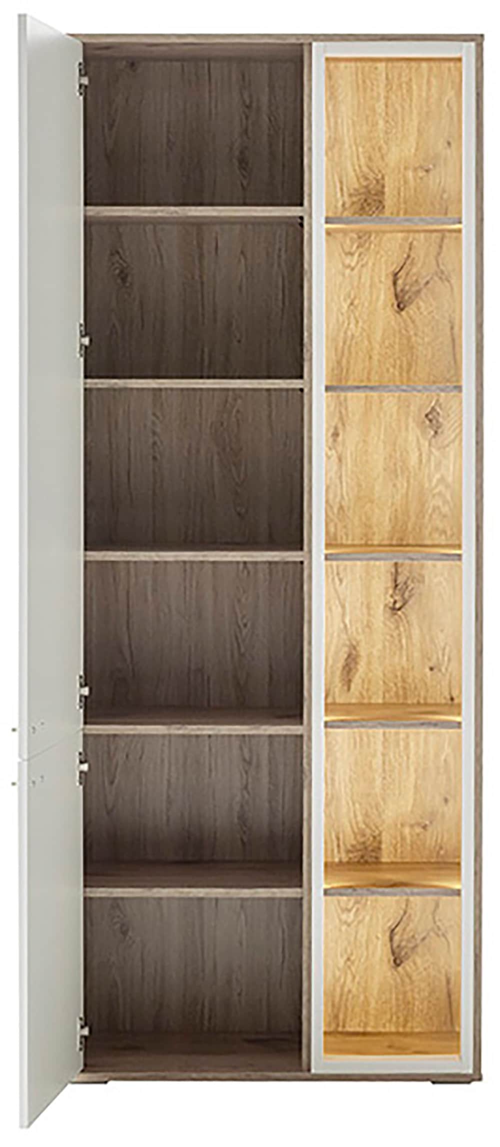 MCA furniture Vitrine »SANTERNO«, 2 Türen gedämpft, 6 Fächer, Metallgriffe nickelfarbig, Höhe 197 cm