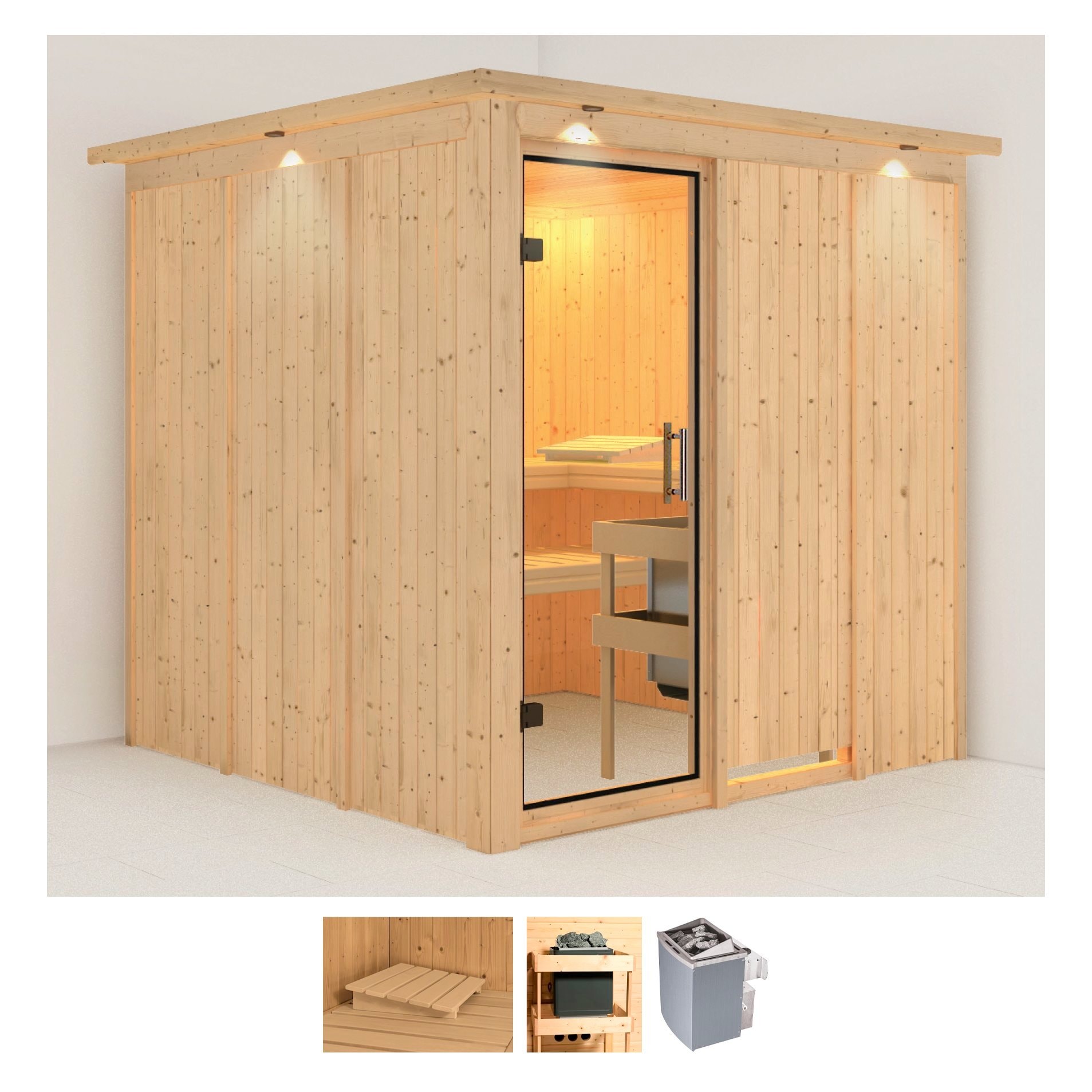Karibu Sauna "Rodin" Set, Ofen 9 kW integr. Strg