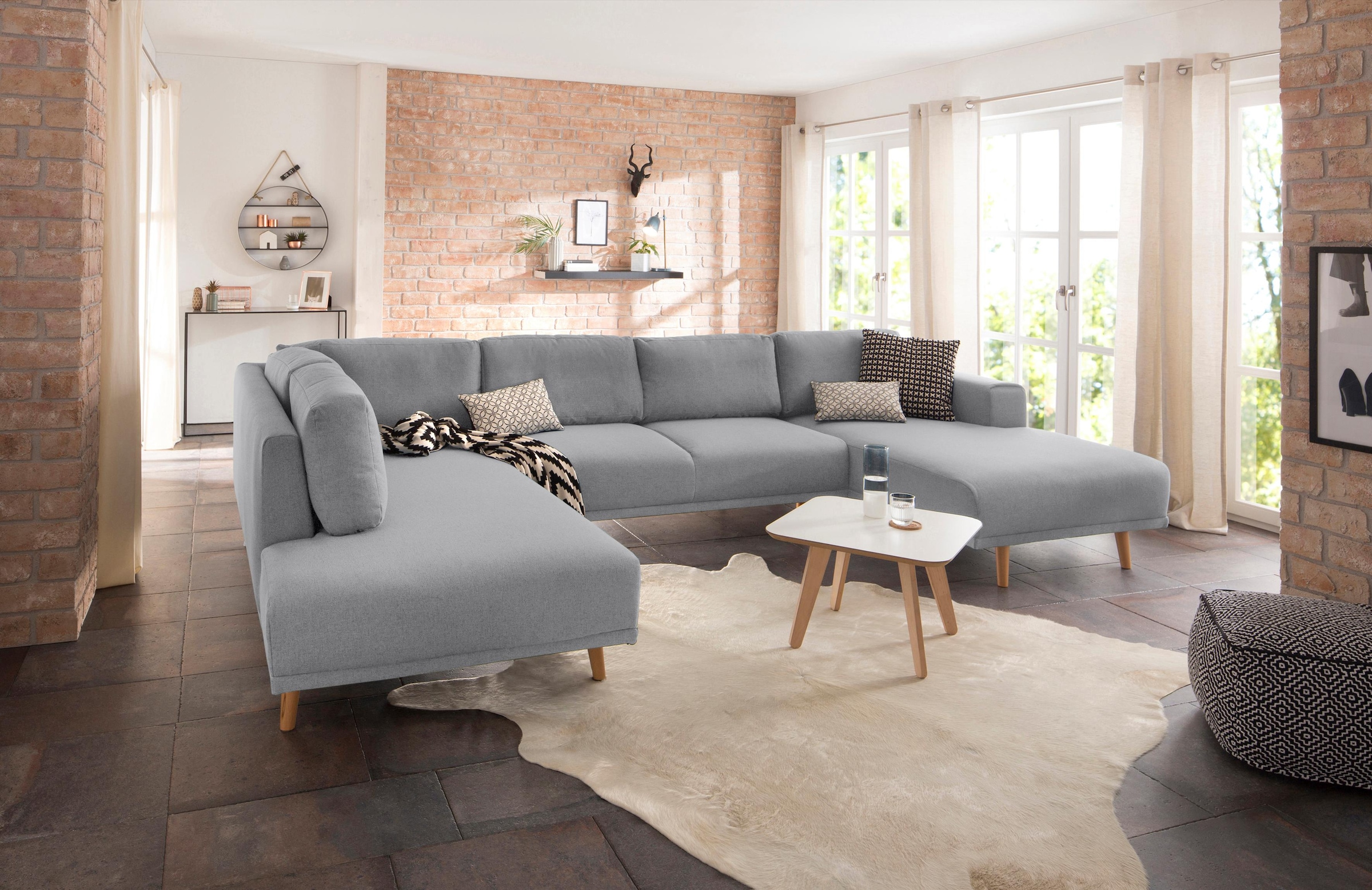 Home affaire Wohnlandschaft »Lasse U-Form«, im scandinavischem Stil mit Holzfüßen
