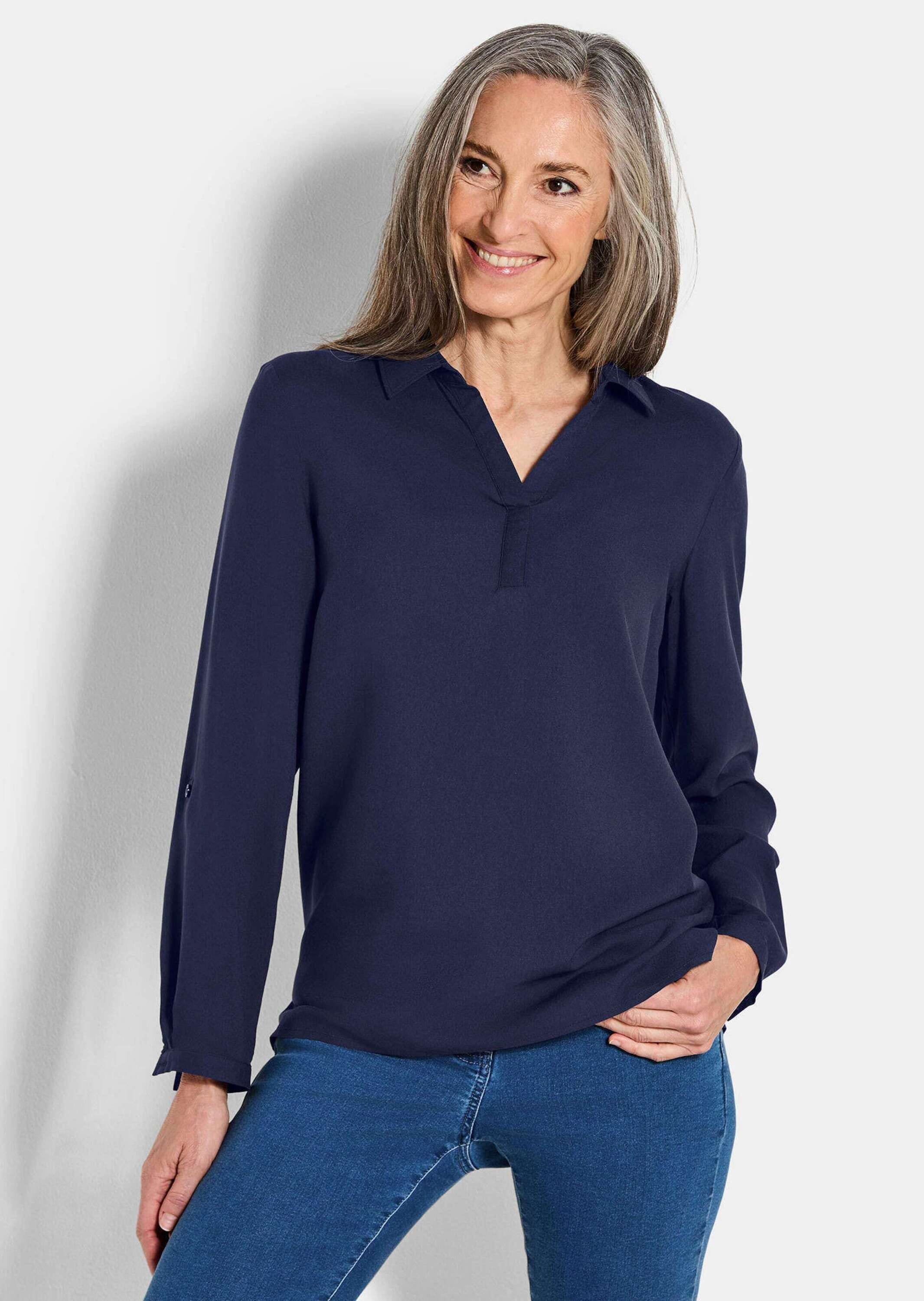 Klassische Bluse GOLDNER "Zeitlose Viskosebluse mit Hemdkragen", Damen, Gr. 50, blau, Obermaterial: 100% Viskose CV., Modisch, Blusen, Hemdkragen 2