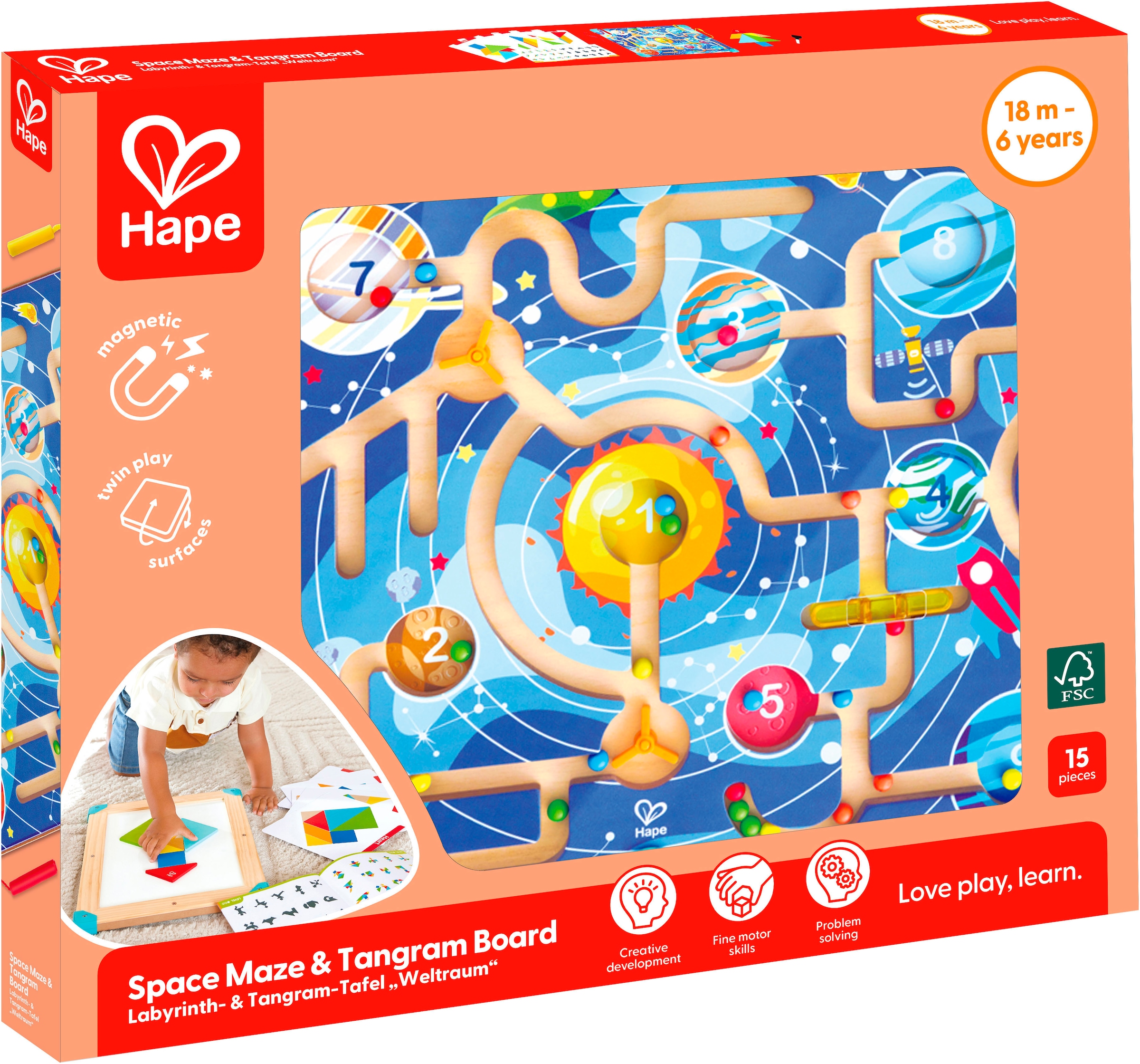 Hape Spielcenter »Labyrinth- & Tangram-Tafel „Weltraum”«