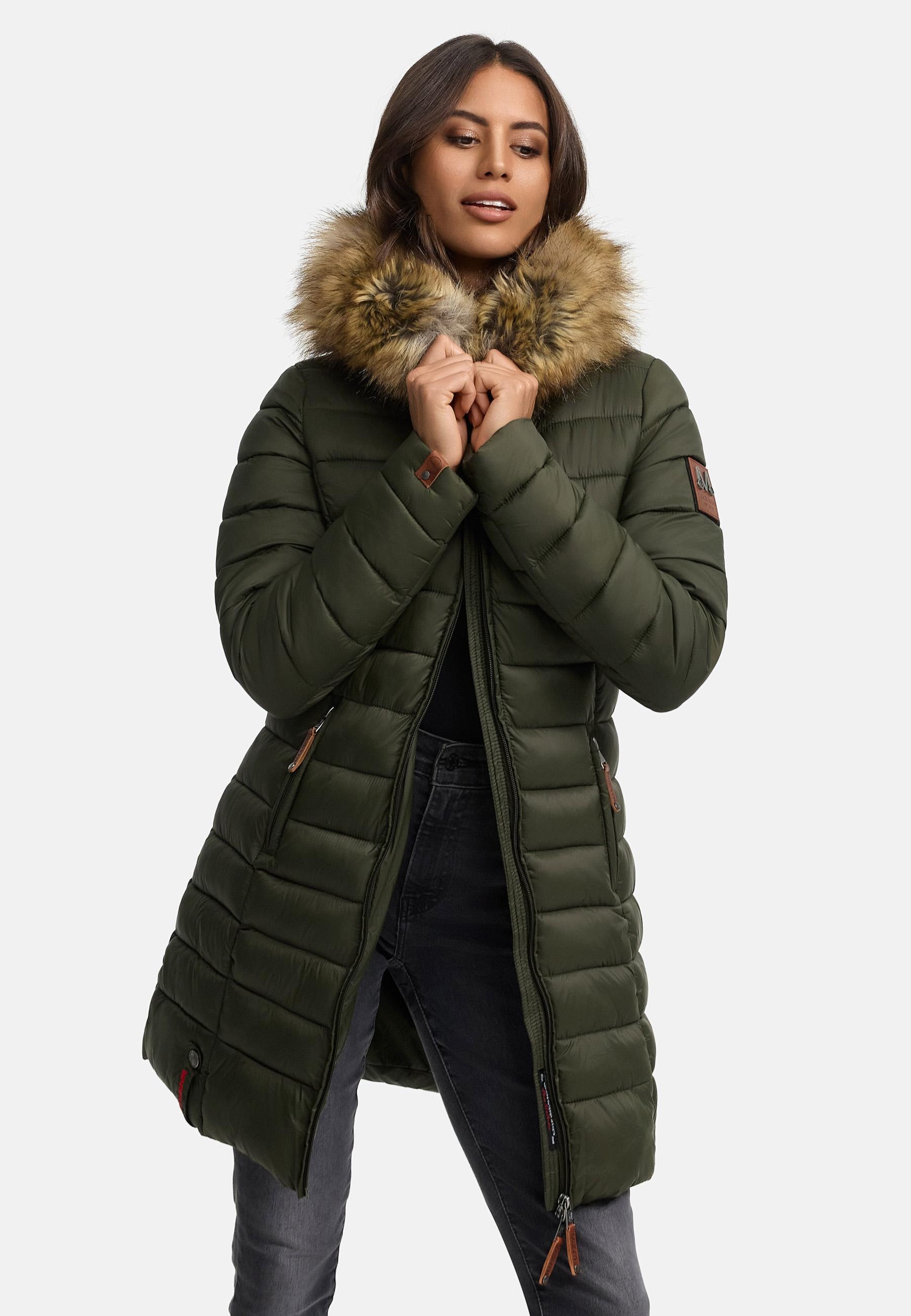 Marikoo Steppmantel »Rose-Stepp«, zeitloser Winterparka mit großer Kunstfellkapuze
