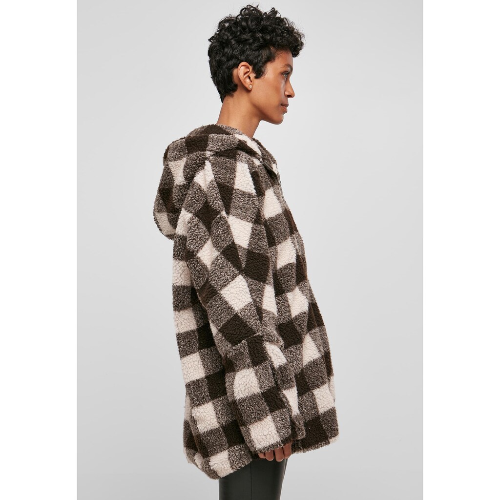 URBAN CLASSICS Winterjacke »Damen Ladies Hooded Oversized Check Sherpa Jacket«, (1 St.), mit Kapuze