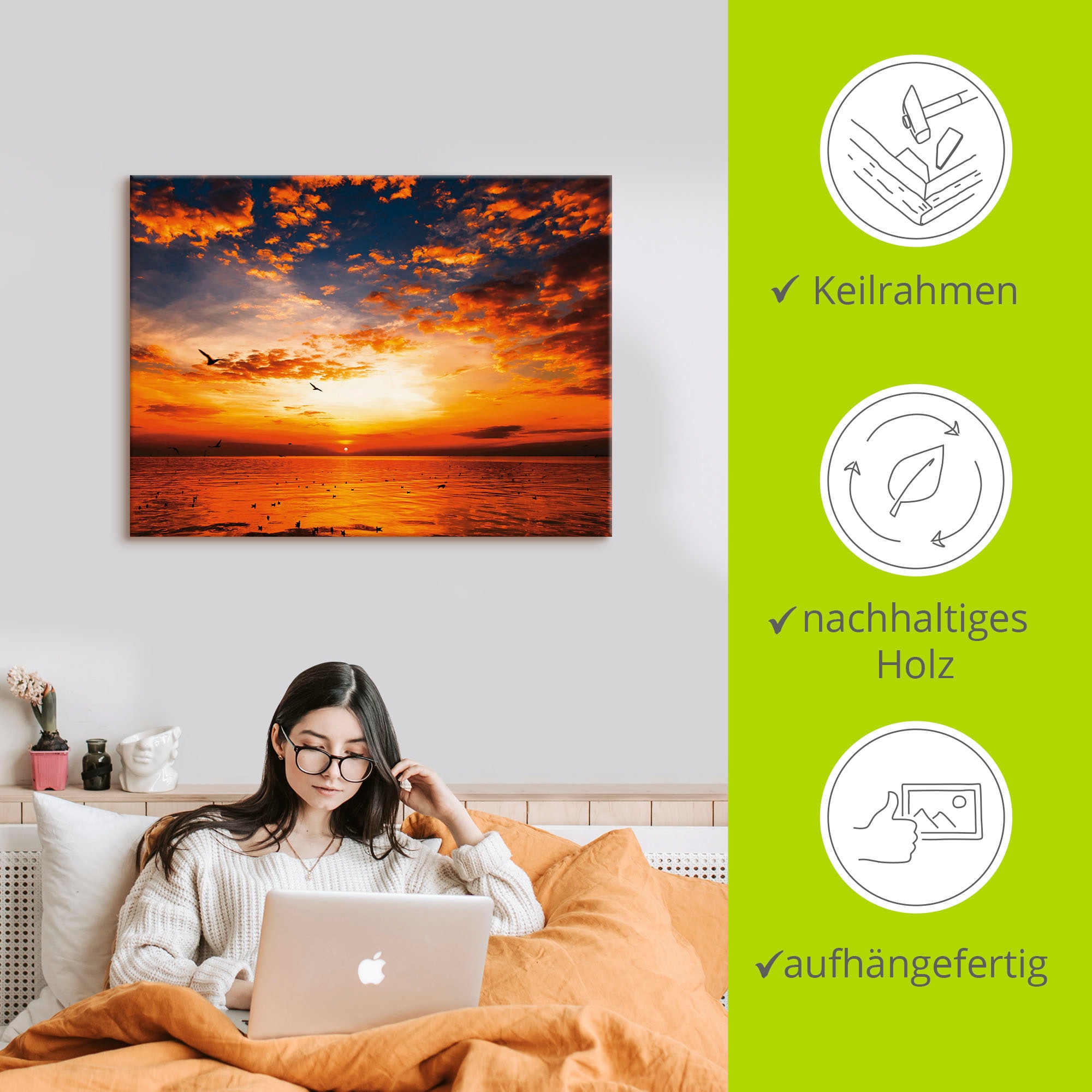 Artland Wandbild »Sonnenuntergang am Strand«, Sonnenaufgang & -untergang, (1 St.), als Leinwandbild, Poster, Wandaufkleber in verschied. Größen