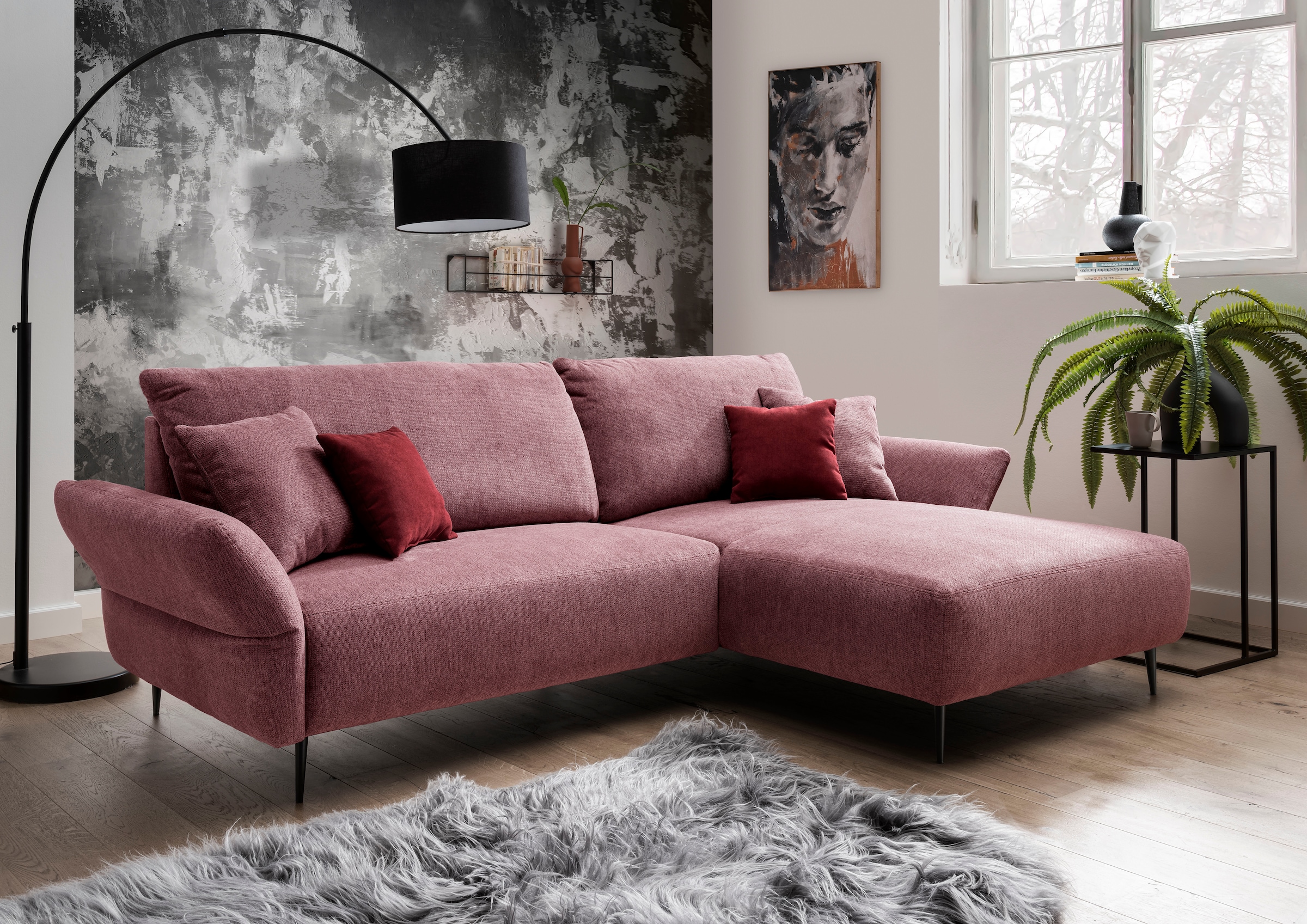 Home affaire Ecksofa "Amarena modern & bequem, verstellbare Armlehnen, L-Form" inklusive Armlehnenverstellfunktion, inkl. 4x Zierkissen